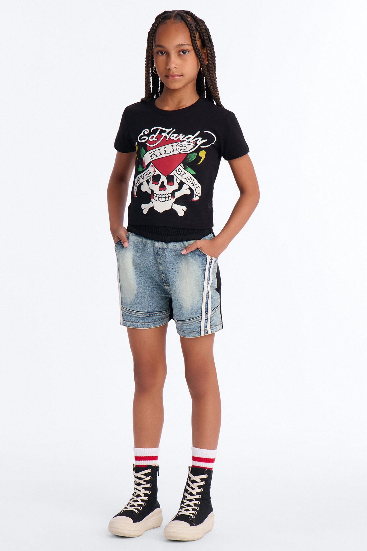 Mini See Me Shine Denim Shorts - Blue/Black