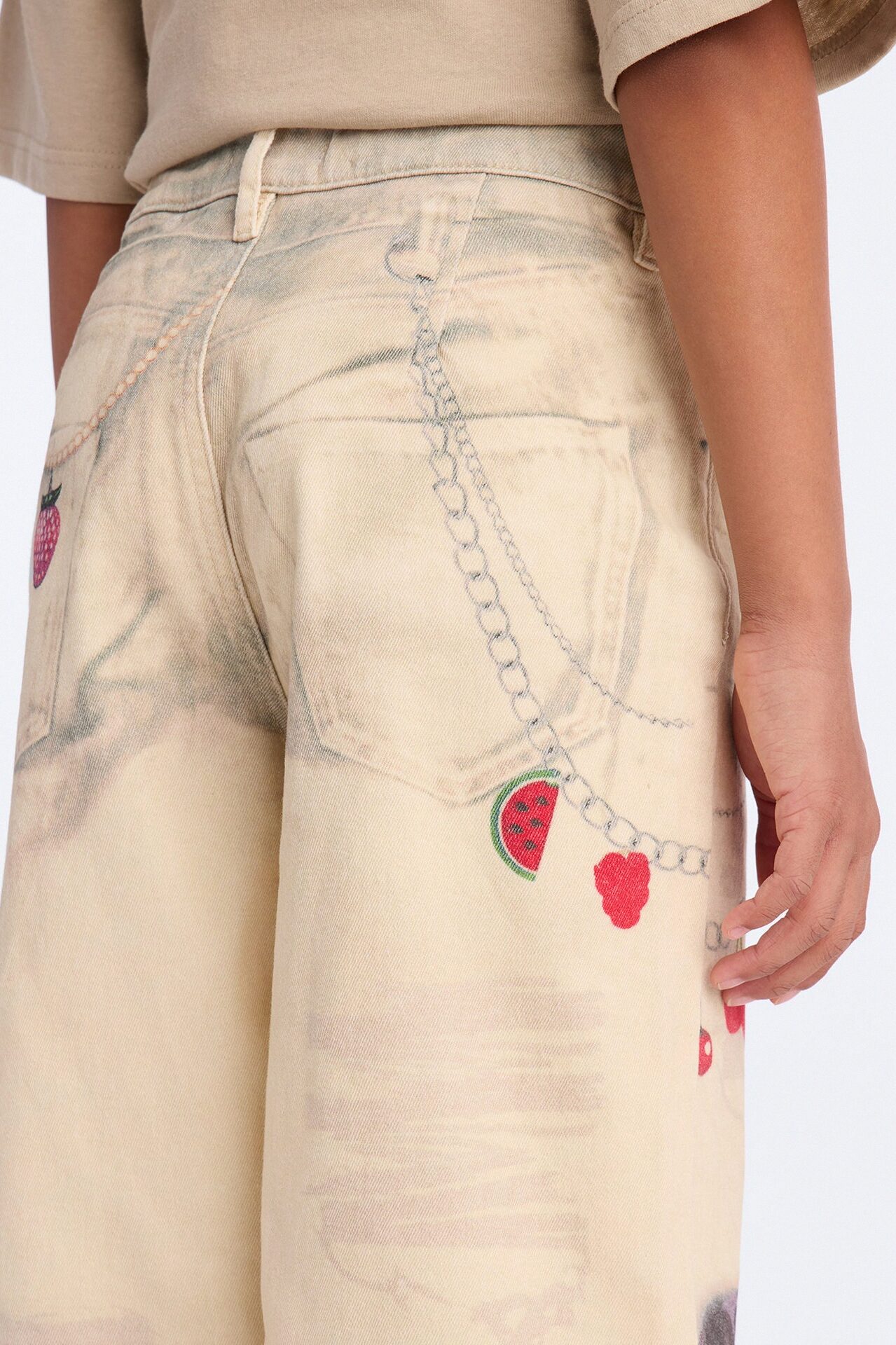 Mini Cherry On Top Printed Wide Leg Jeans - Ivory