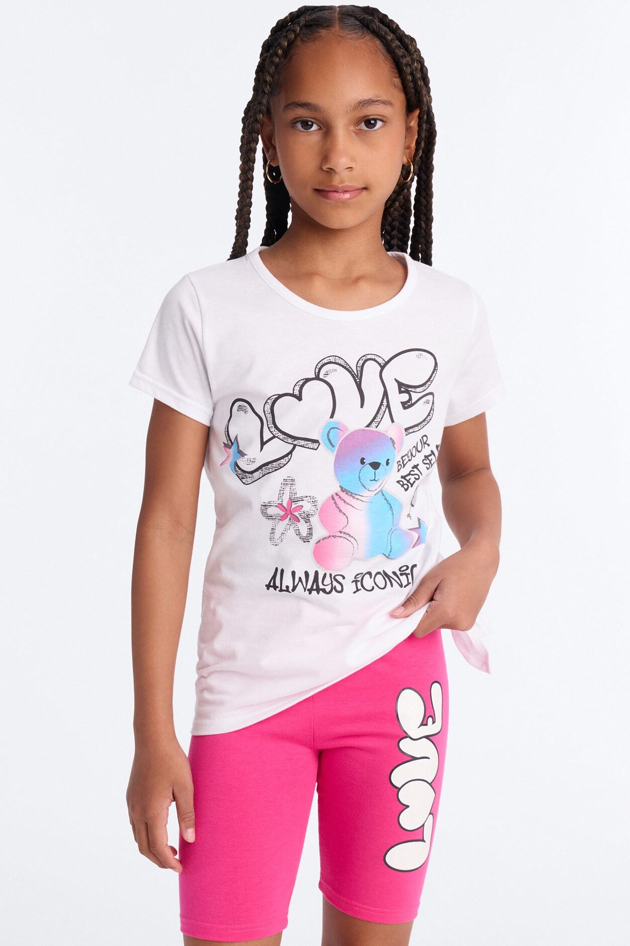 Mini Believe In Love Bike Short Set - White/Pink