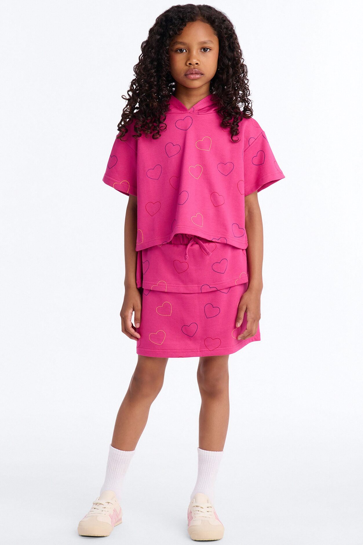 Mini Endless Hearts Skort Set - Hot Pink