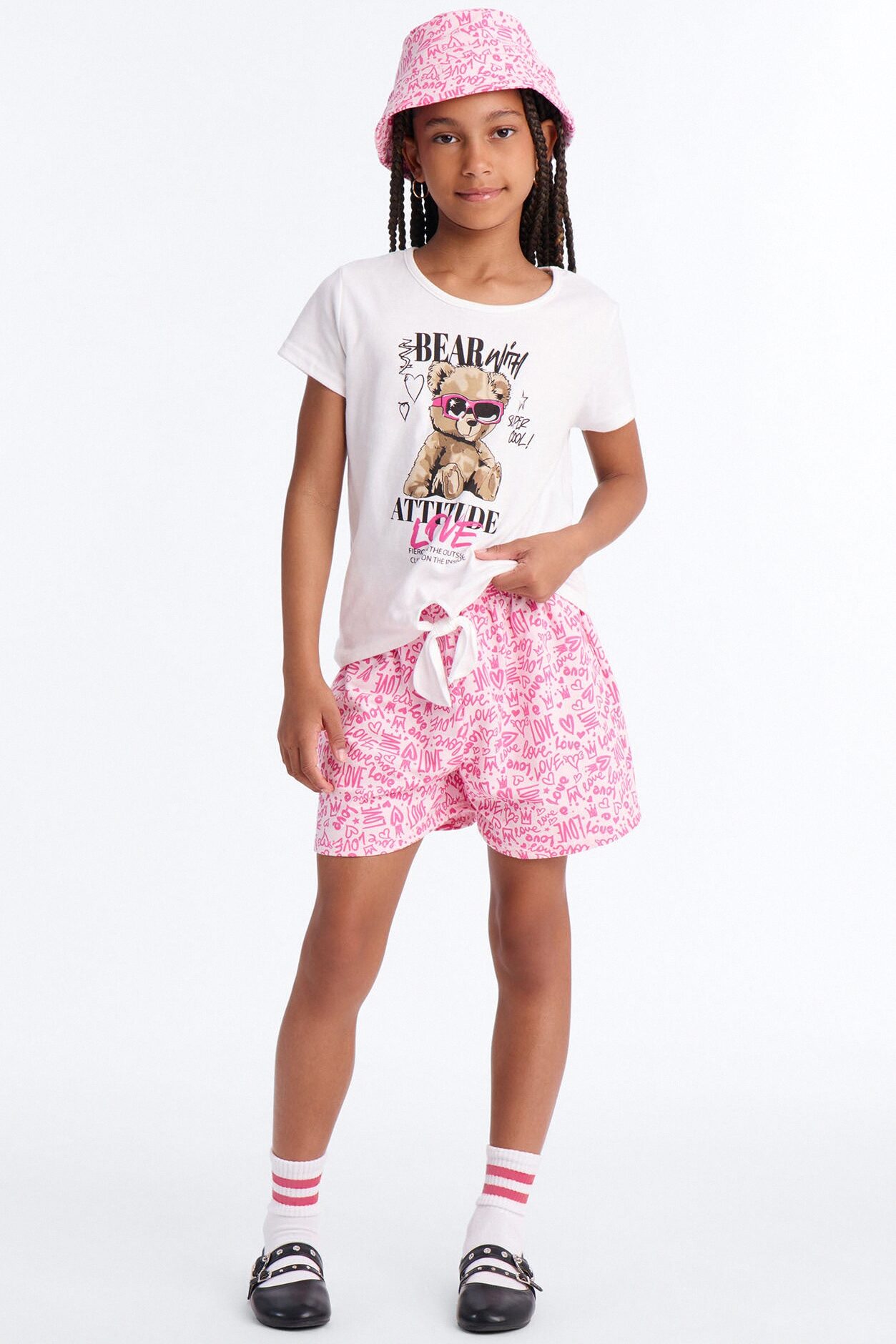 Mini The Bear With Attitude Short Set - White/Pink