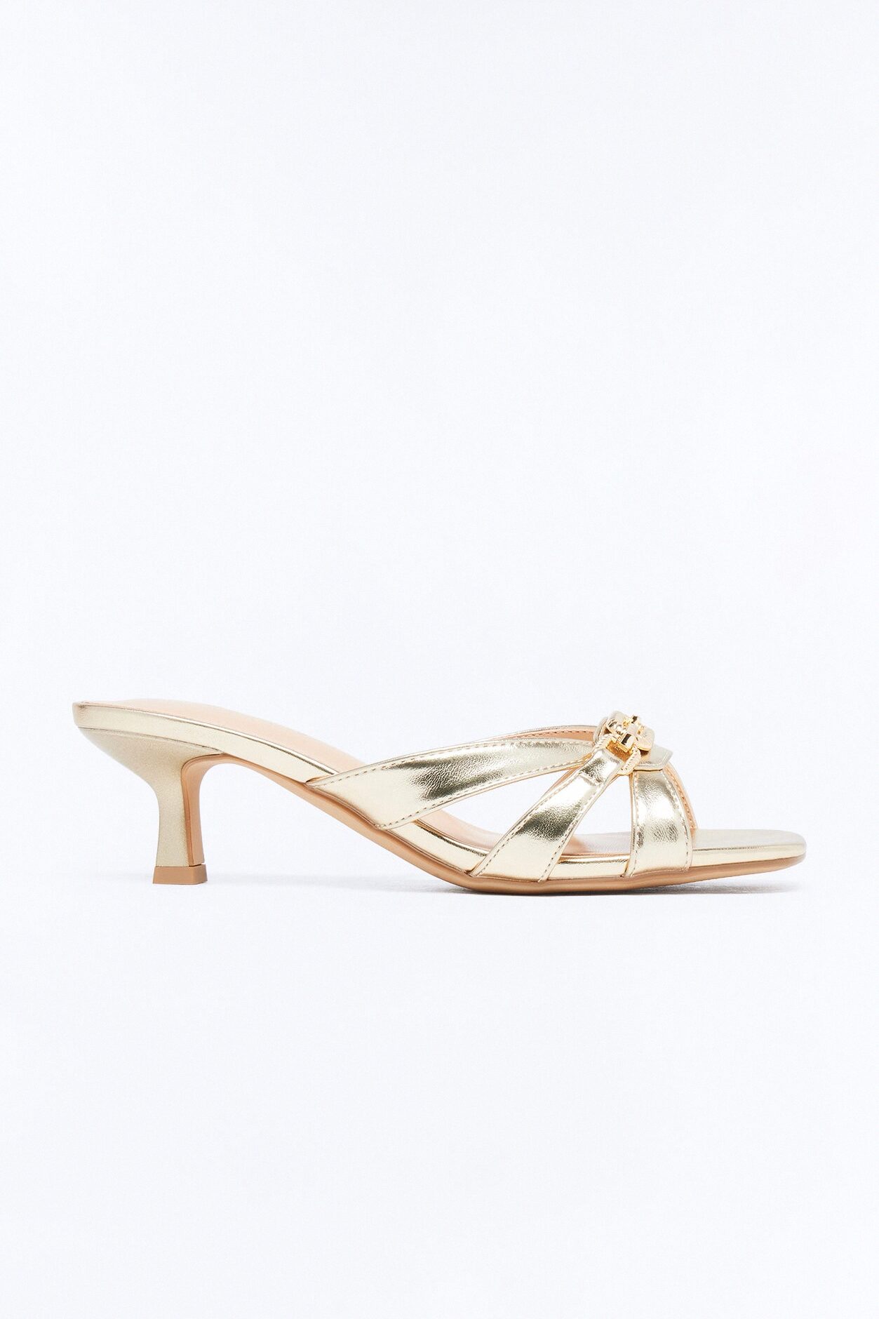 Corinne Kitten Heel Mules - Gold