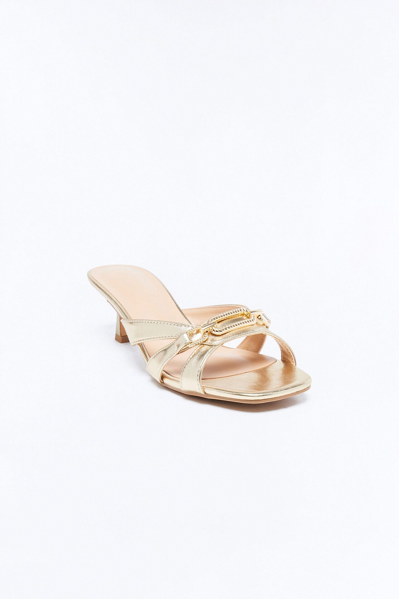 Corinne Kitten Heel Mules - Gold