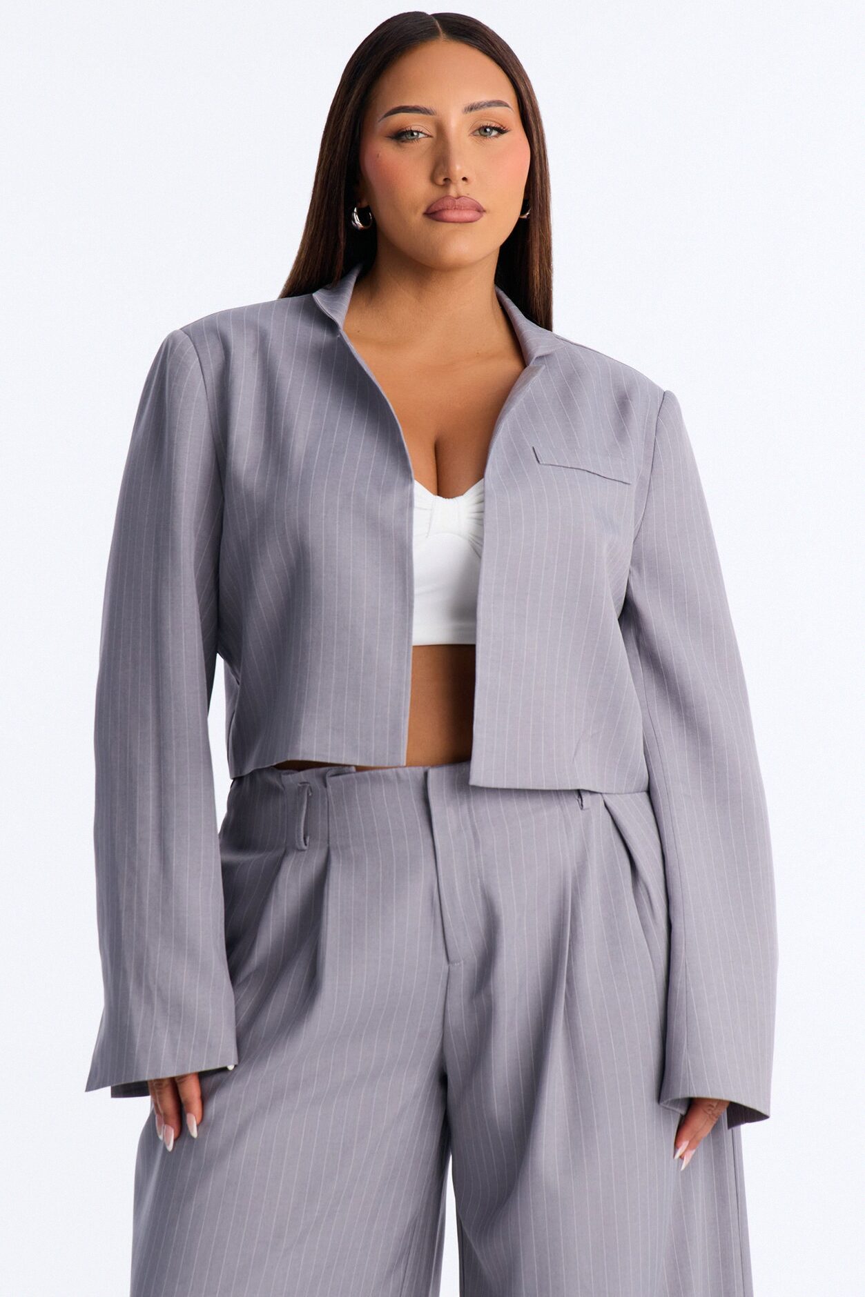 Ahmeira Cropped Pinstripe Blazer - Grey/combo
