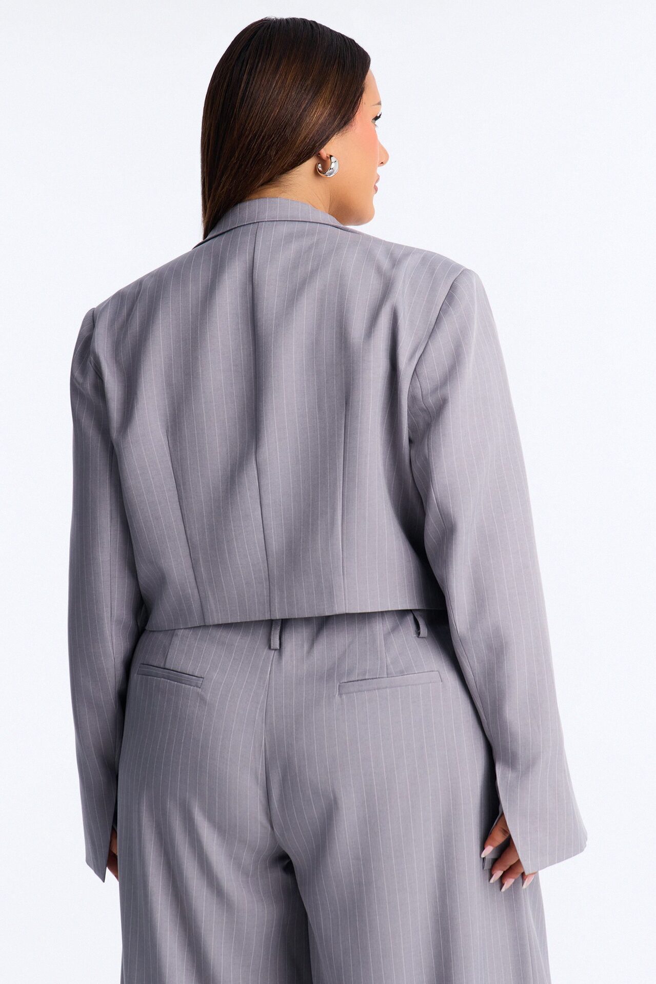 Ahmeira Cropped Pinstripe Blazer - Grey/combo