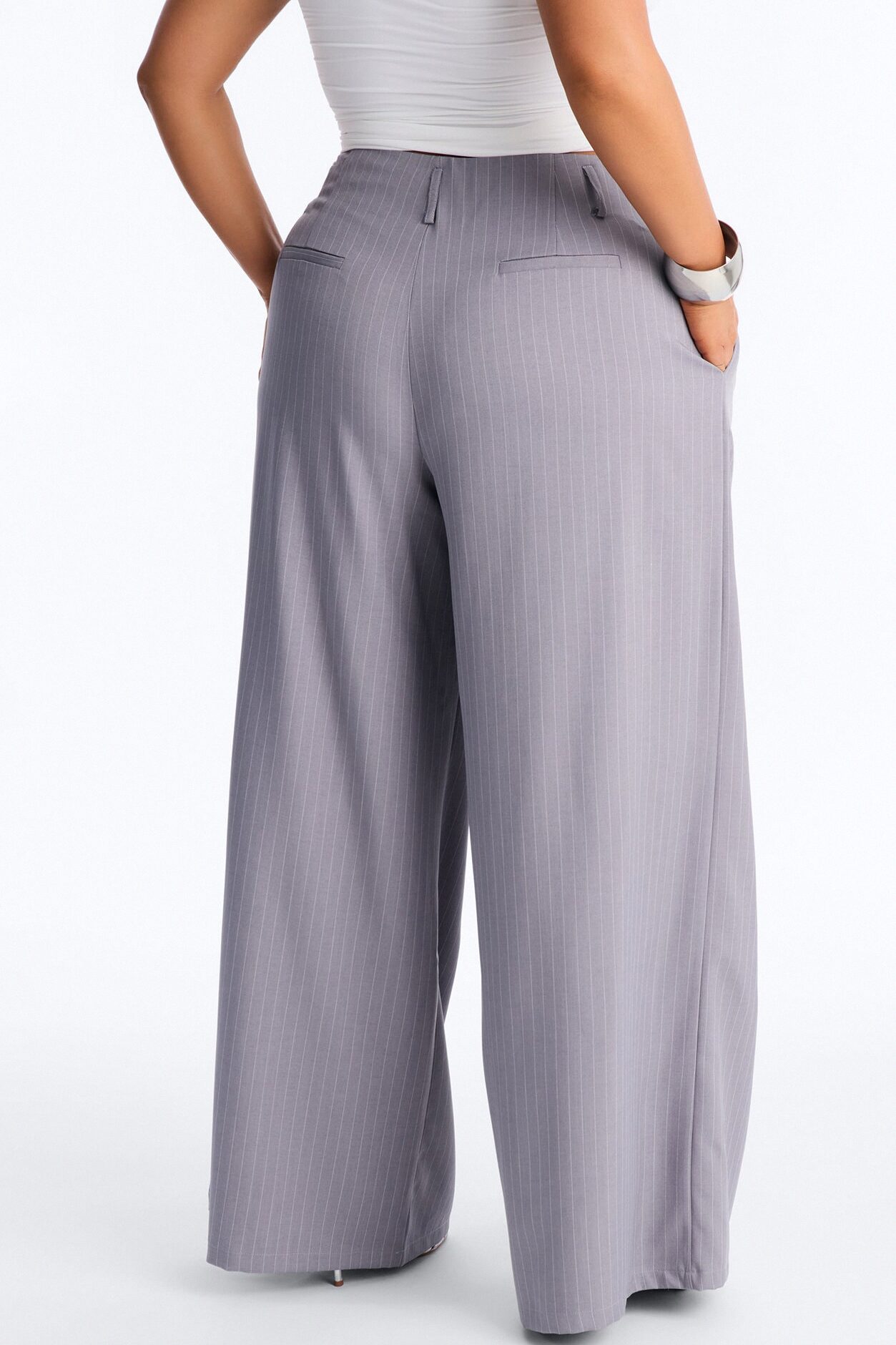 Ahmeira Pinstripe Wide Leg Trouser Pant - Grey/combo
