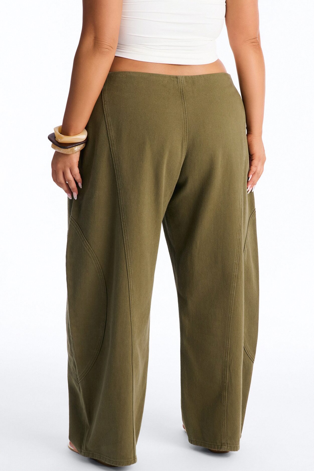 Maliah Low Rise Twill Barrel Leg Pants - Military Green