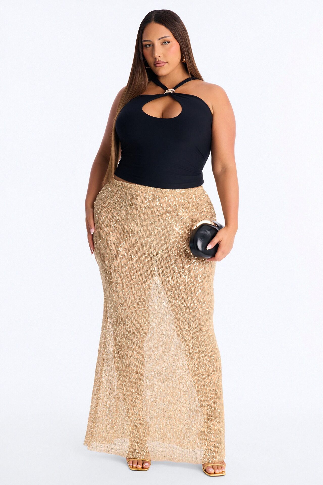 Cara Cut Out Hardware Halter Top - Black