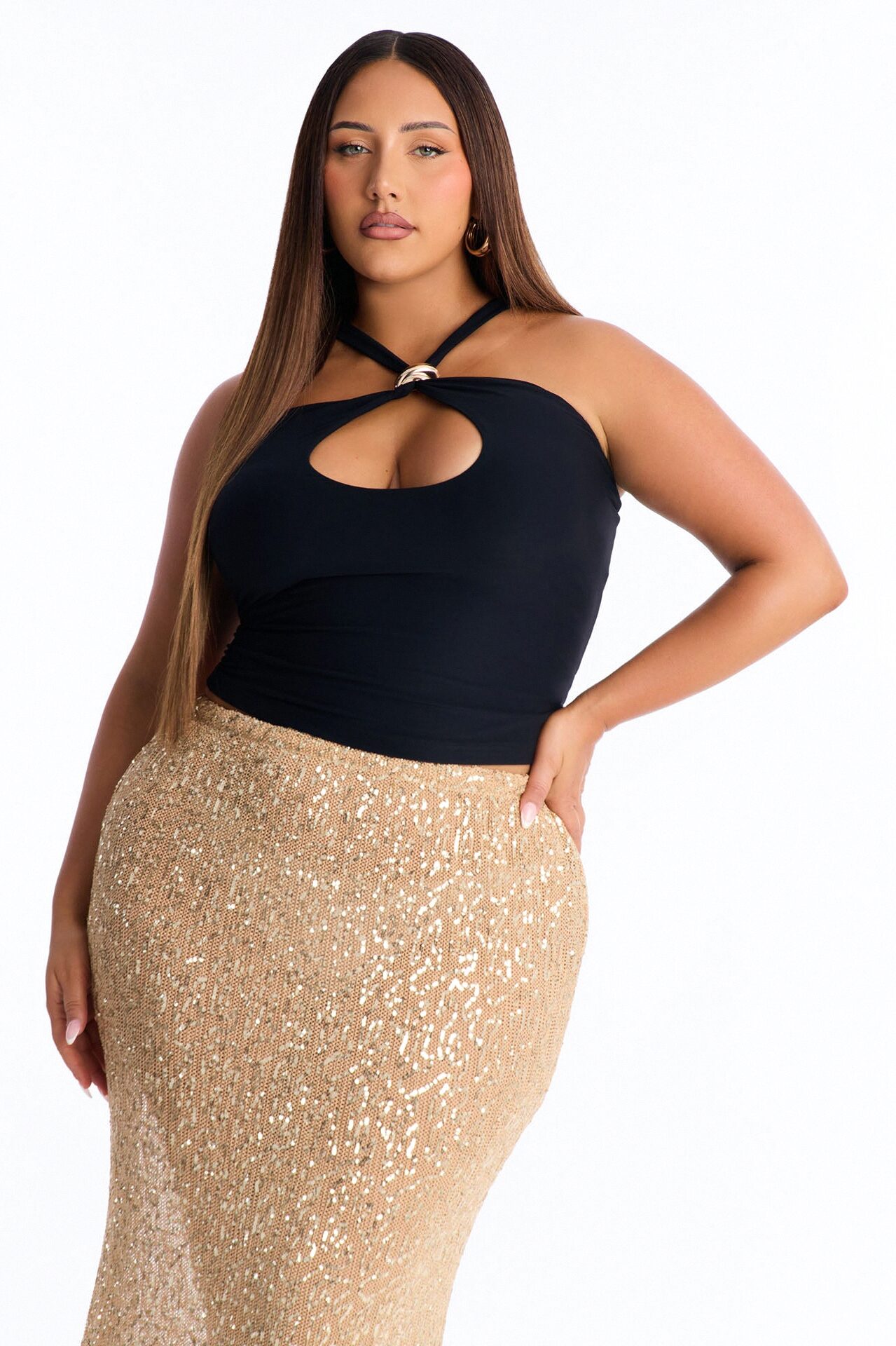 Cara Cut Out Hardware Halter Top - Black