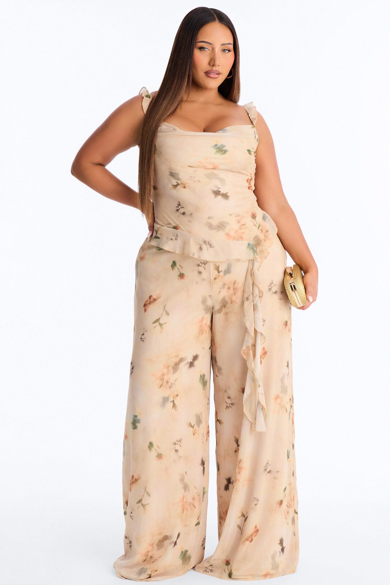 Paige Chiffon Floral Jumpsuit - Peach