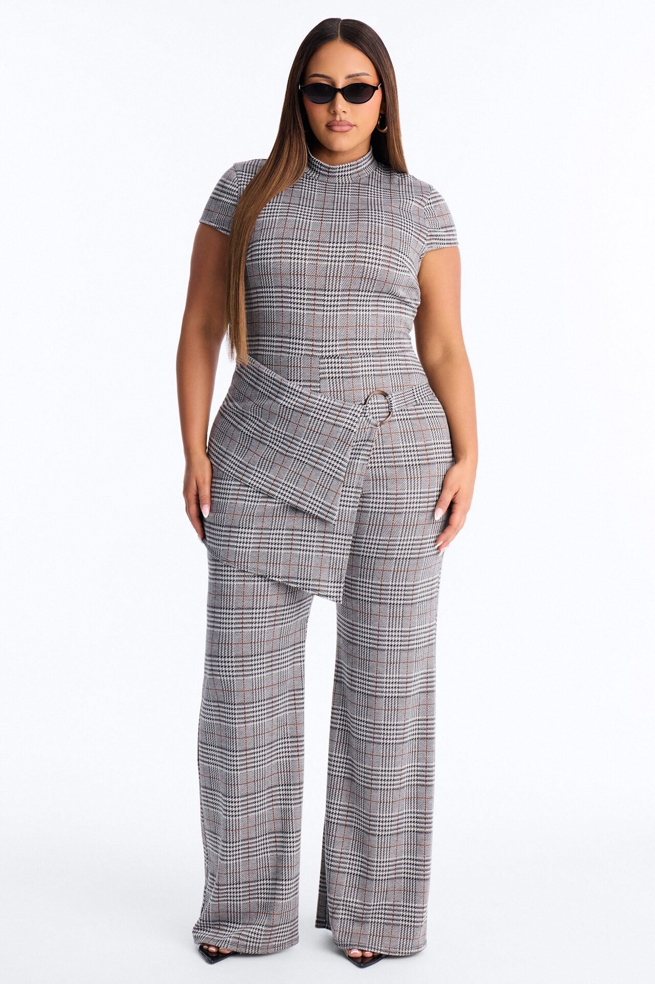 Chantel Plaid Draped Jumpsuit - Grey