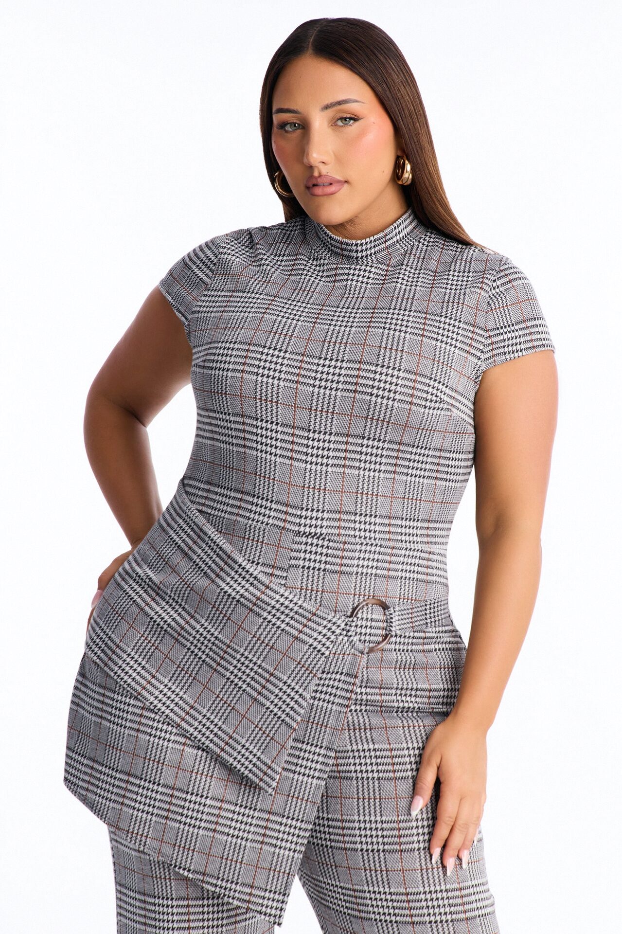 Chantel Plaid Draped Jumpsuit - Grey