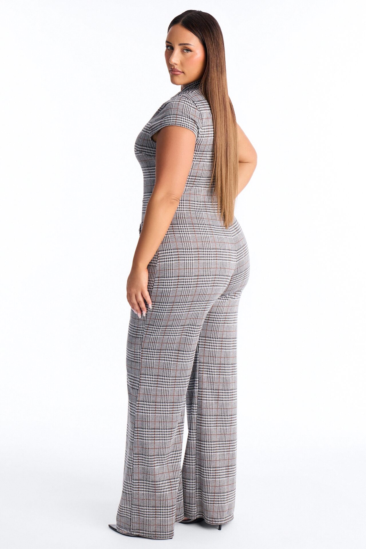 Chantel Plaid Draped Jumpsuit - Grey