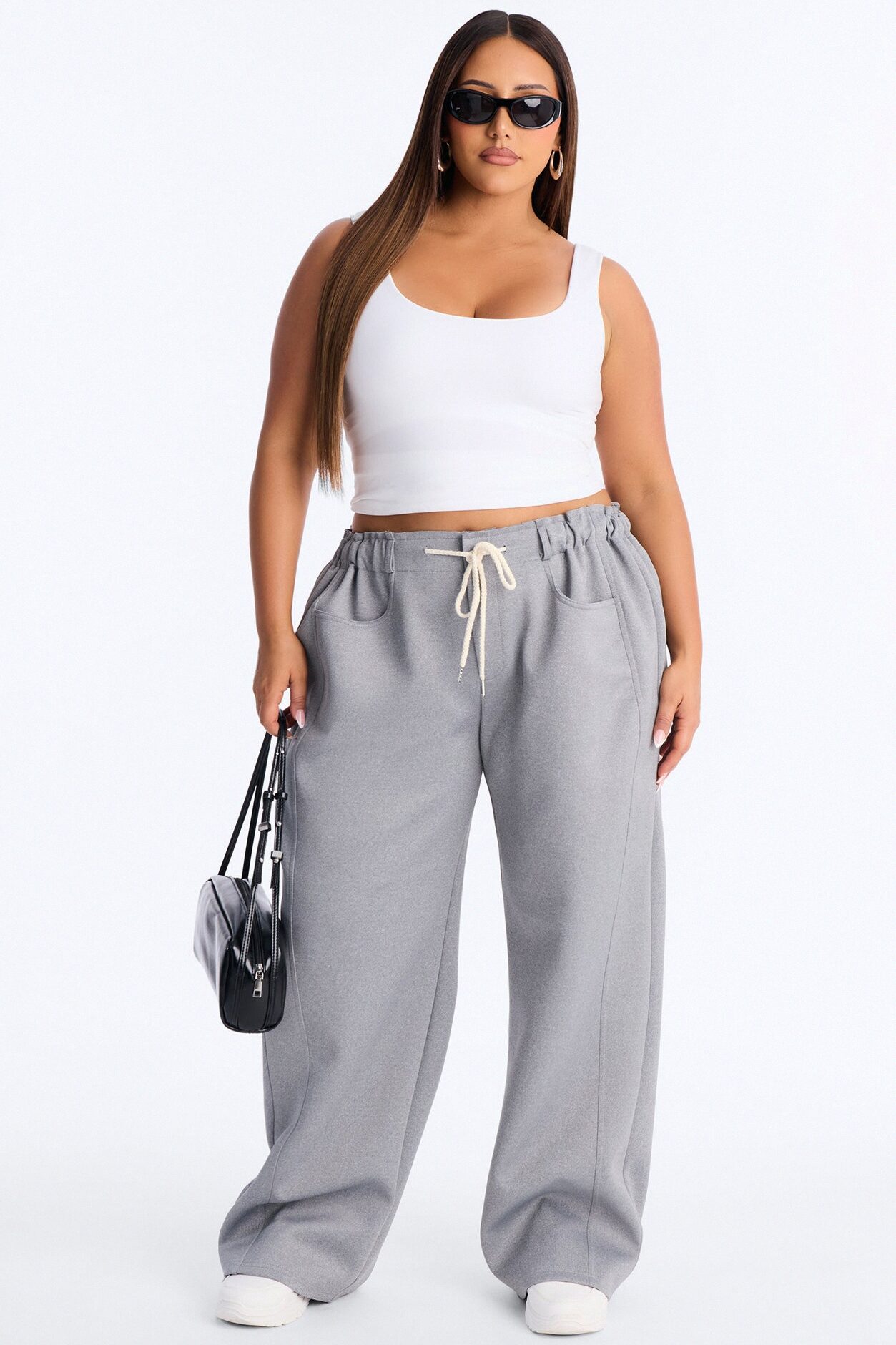 Don't Get Too Comfortable Low Rise Wide Leg Scuba Pant - Heather Grey