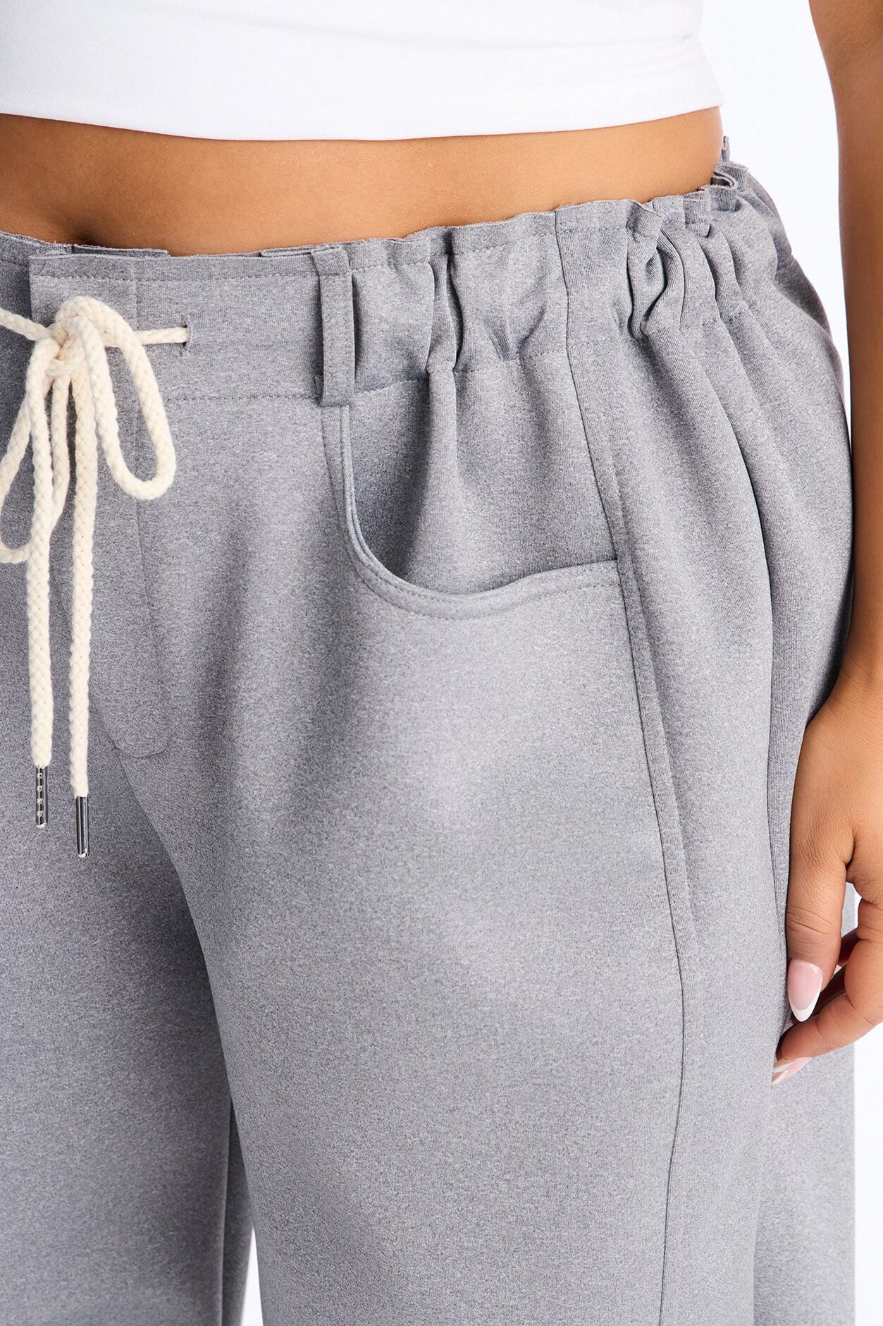 Don't Get Too Comfortable Low Rise Wide Leg Scuba Pant - Heather Grey