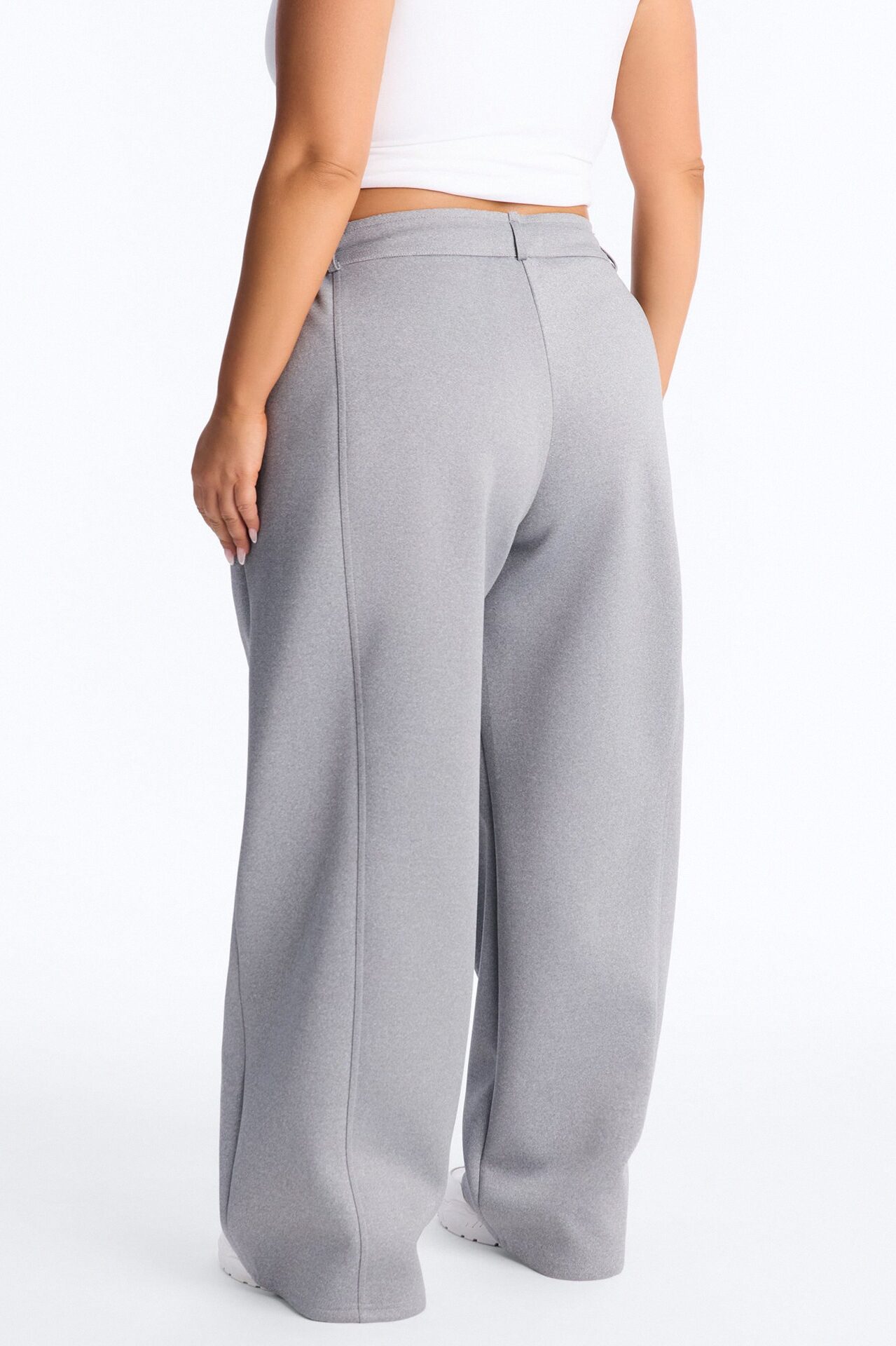 Don't Get Too Comfortable Low Rise Wide Leg Scuba Pant - Heather Grey