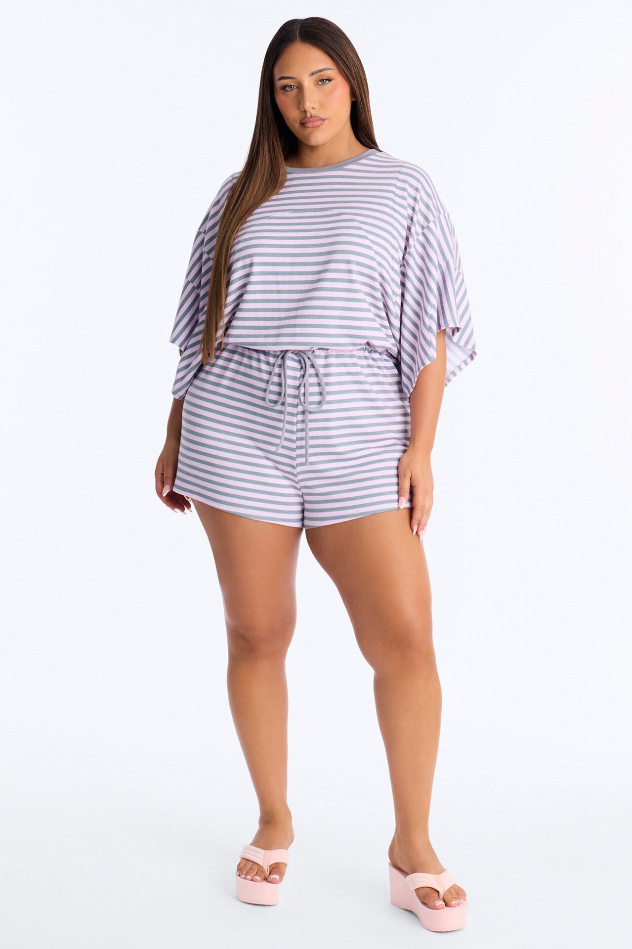 Read Between The Lines French Terry Romper - Pink