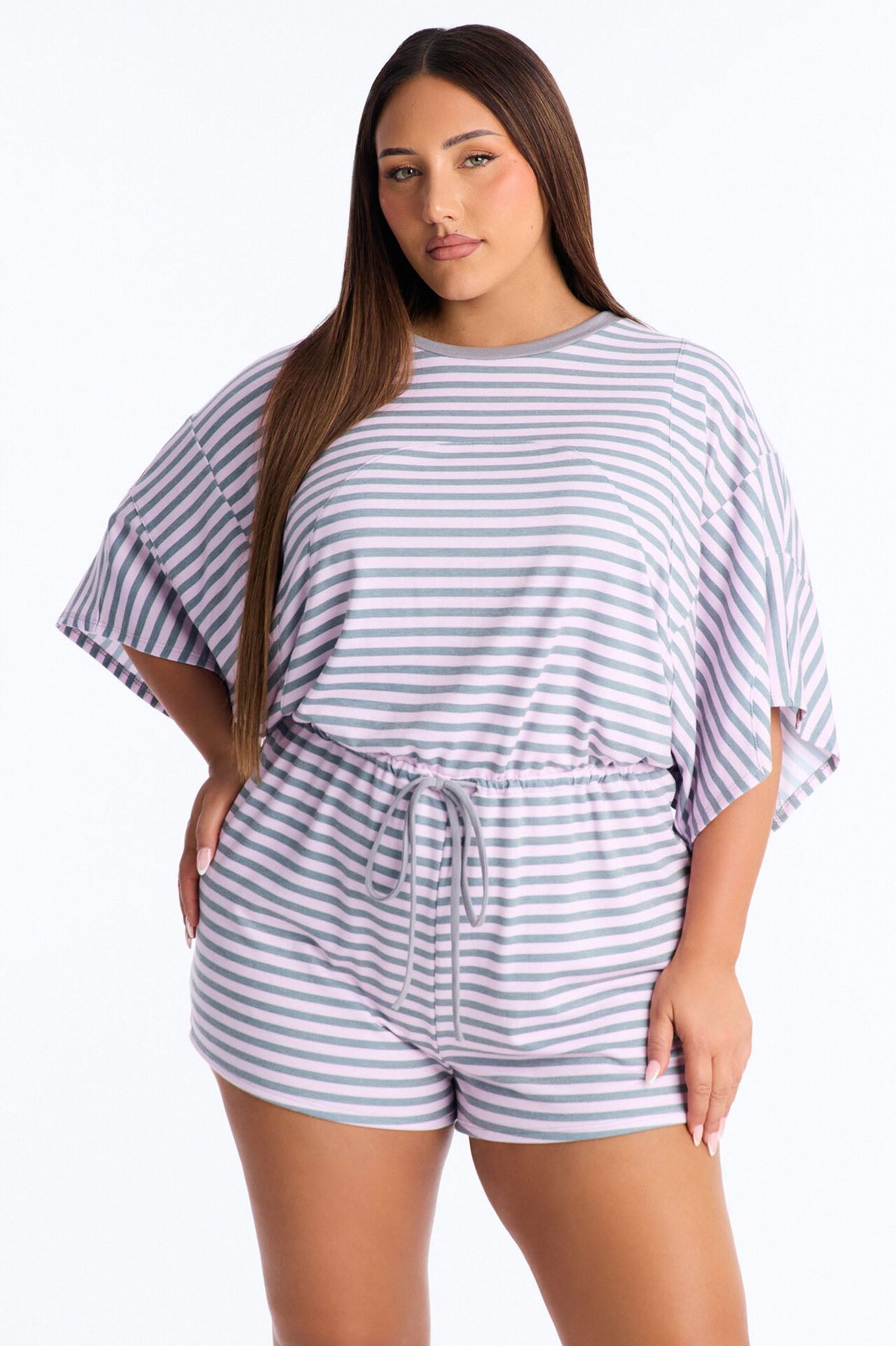 Read Between The Lines French Terry Romper - Pink