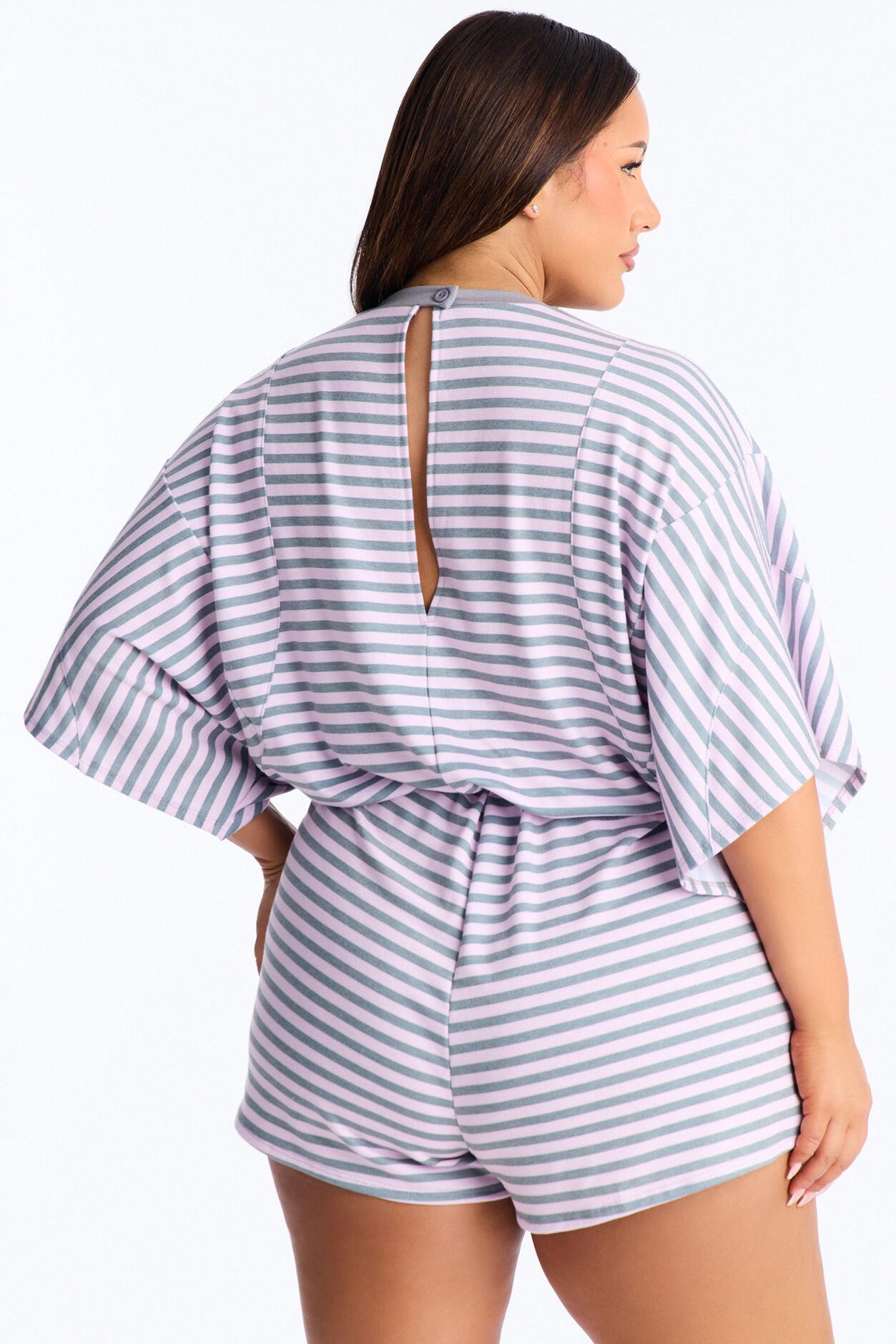 Read Between The Lines French Terry Romper - Pink