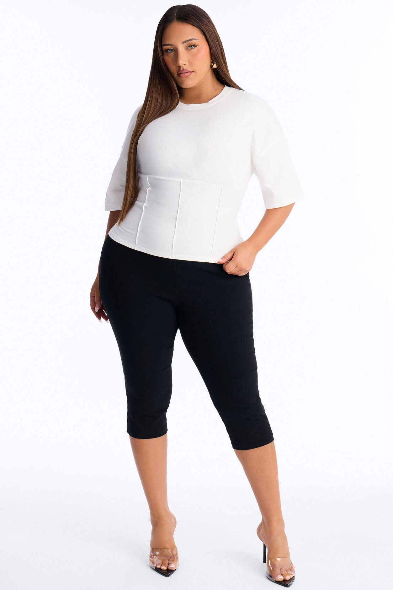 Kaylee Cinched Waist Short Sleeve T-Shirt - White