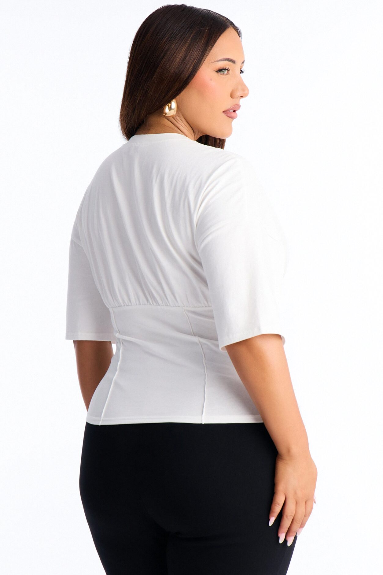Kaylee Cinched Waist Short Sleeve T-Shirt - White