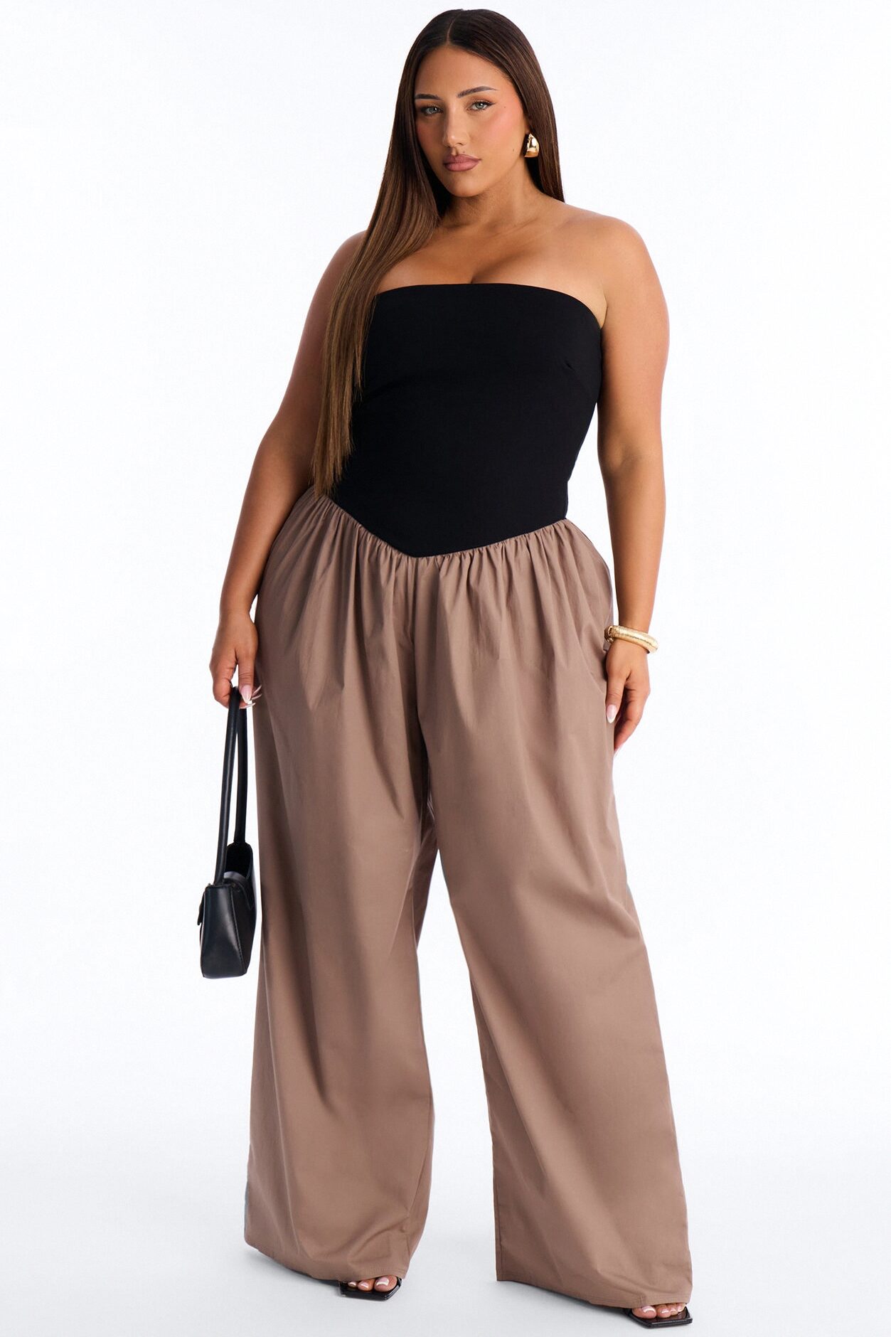 Sunday Walks Strapless Poplin Jumpsuit - Mocha