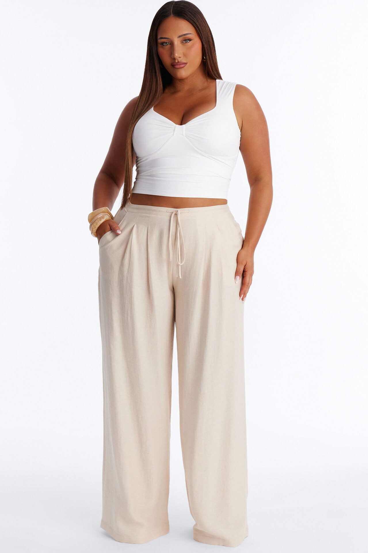 Run The City Linen Wide Leg Pants 33″ - Natural