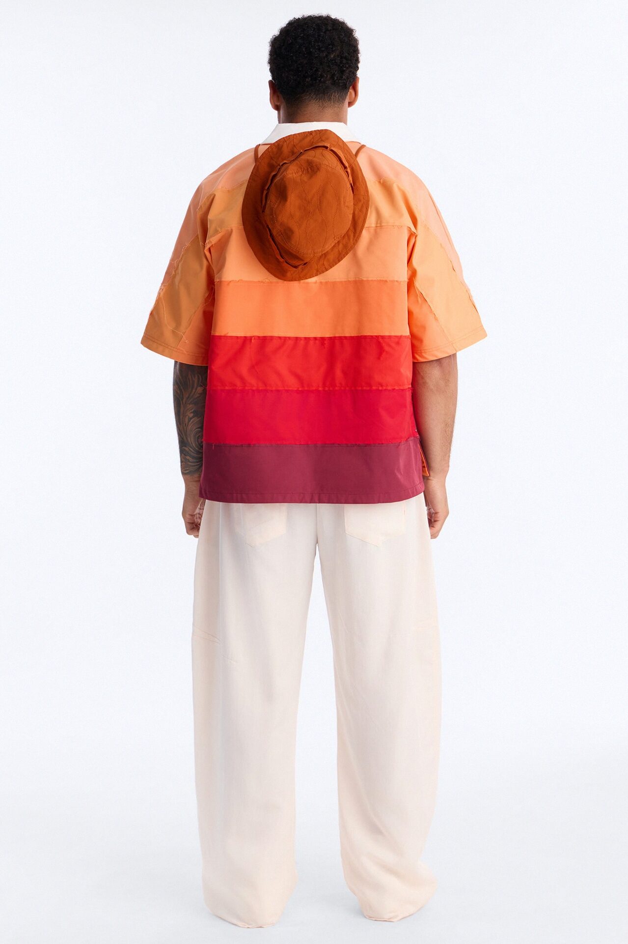 Oversized Frayed Zip Collar Polo - Orange