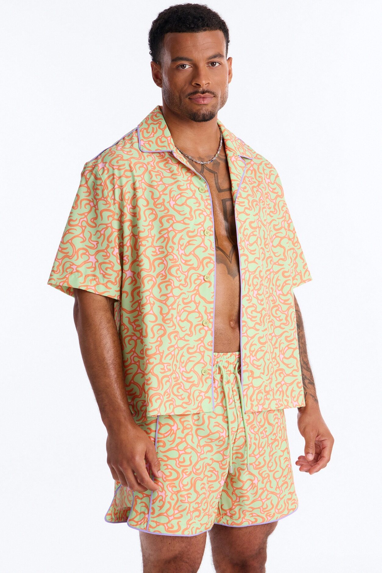 Relaxed Spring Break Fling Cuban Collar Button Up Shirt - Multi Color