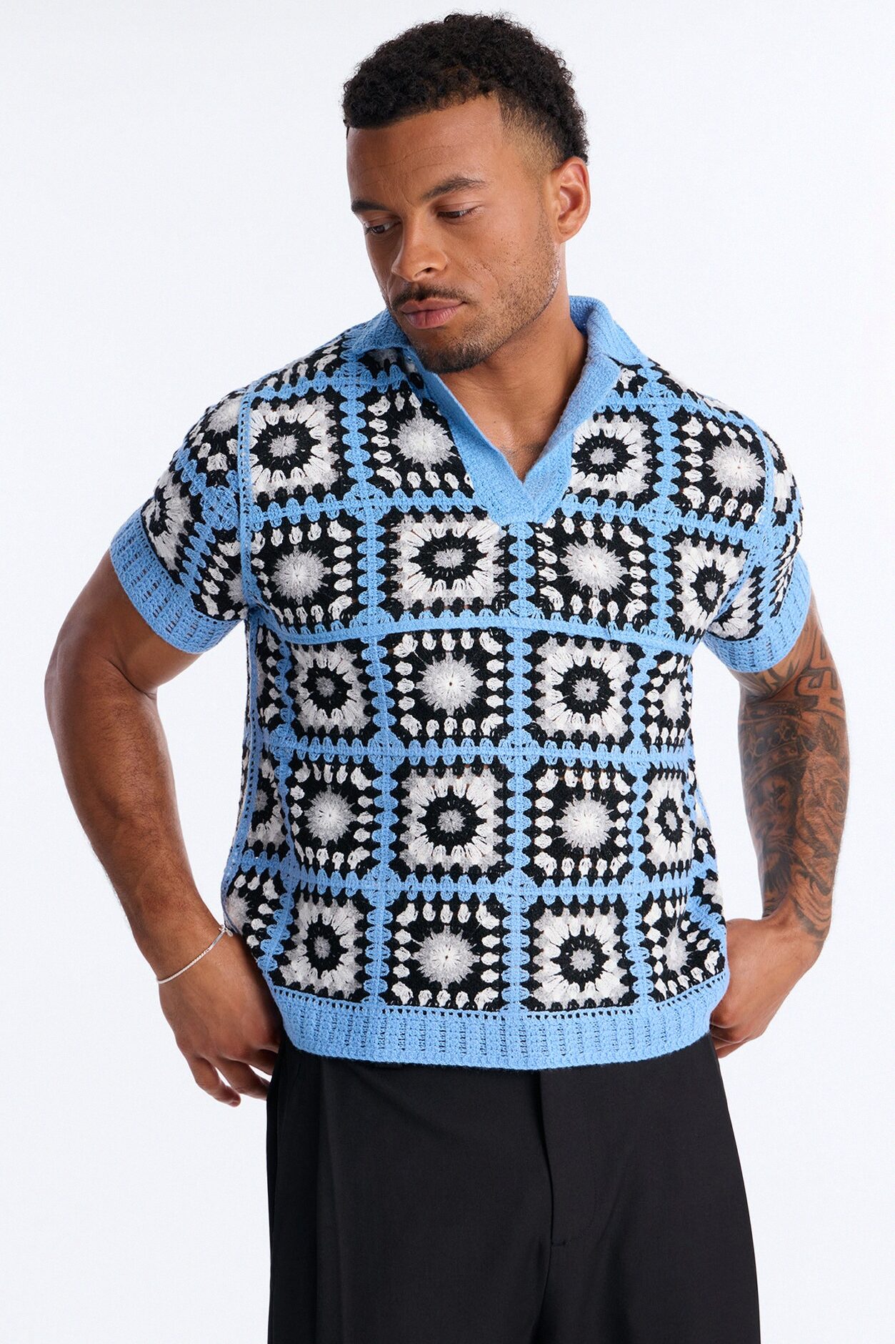 Matrix Power Crochet Johnny Collar Polo - Blue