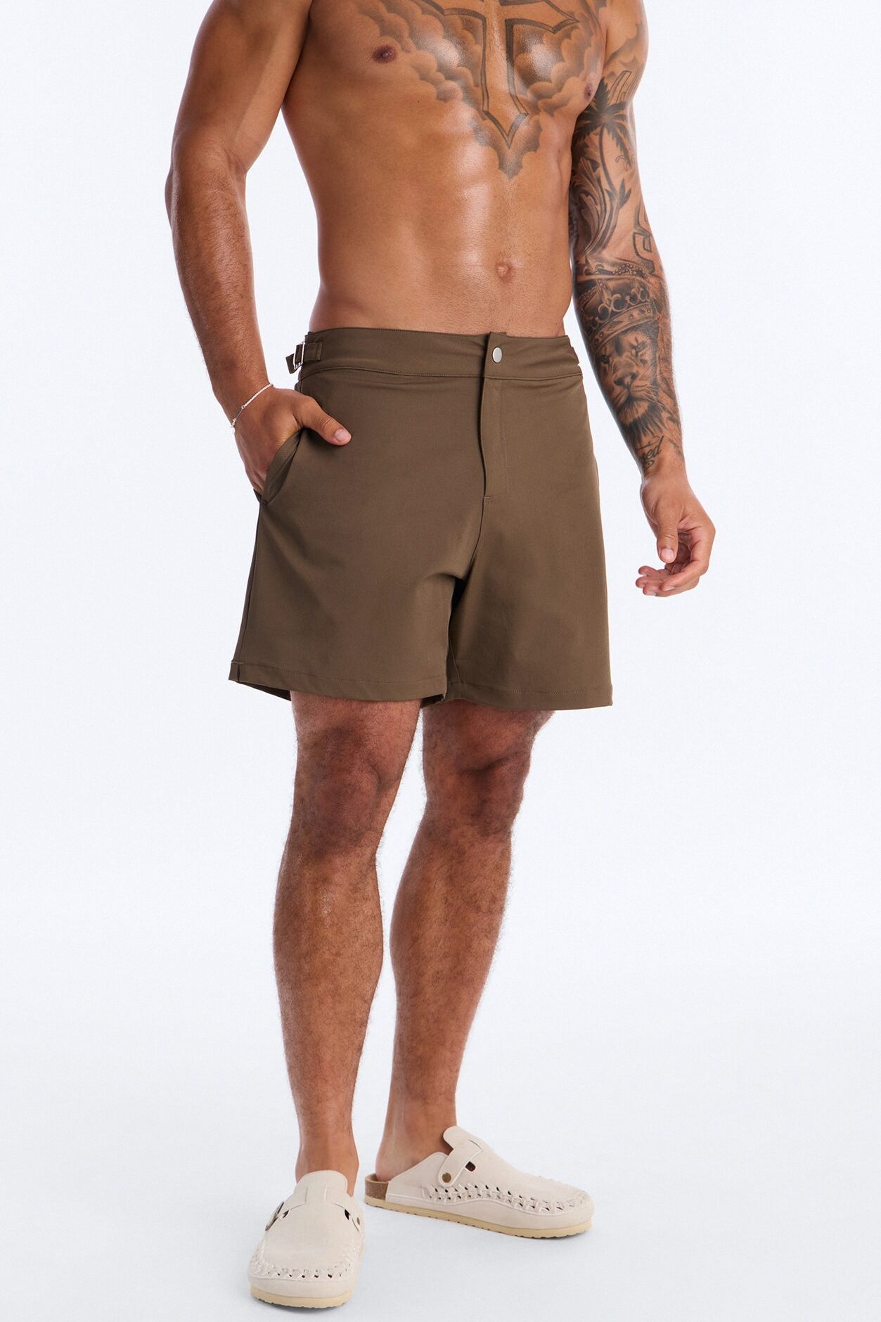 Elevated Stretch Trouser Swim Trunk 6″ - Brown