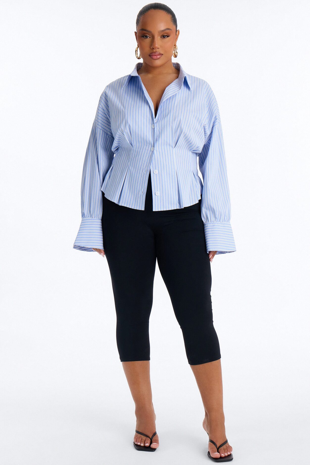 Living Proof Pleated Stripe Poplin Shirt - Blue/combo