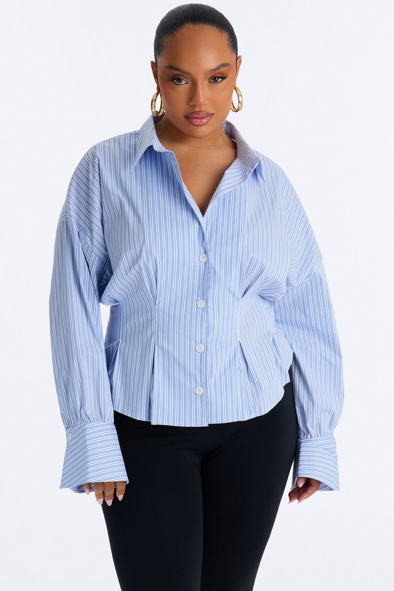 Living Proof Pleated Stripe Poplin Shirt - Blue/combo