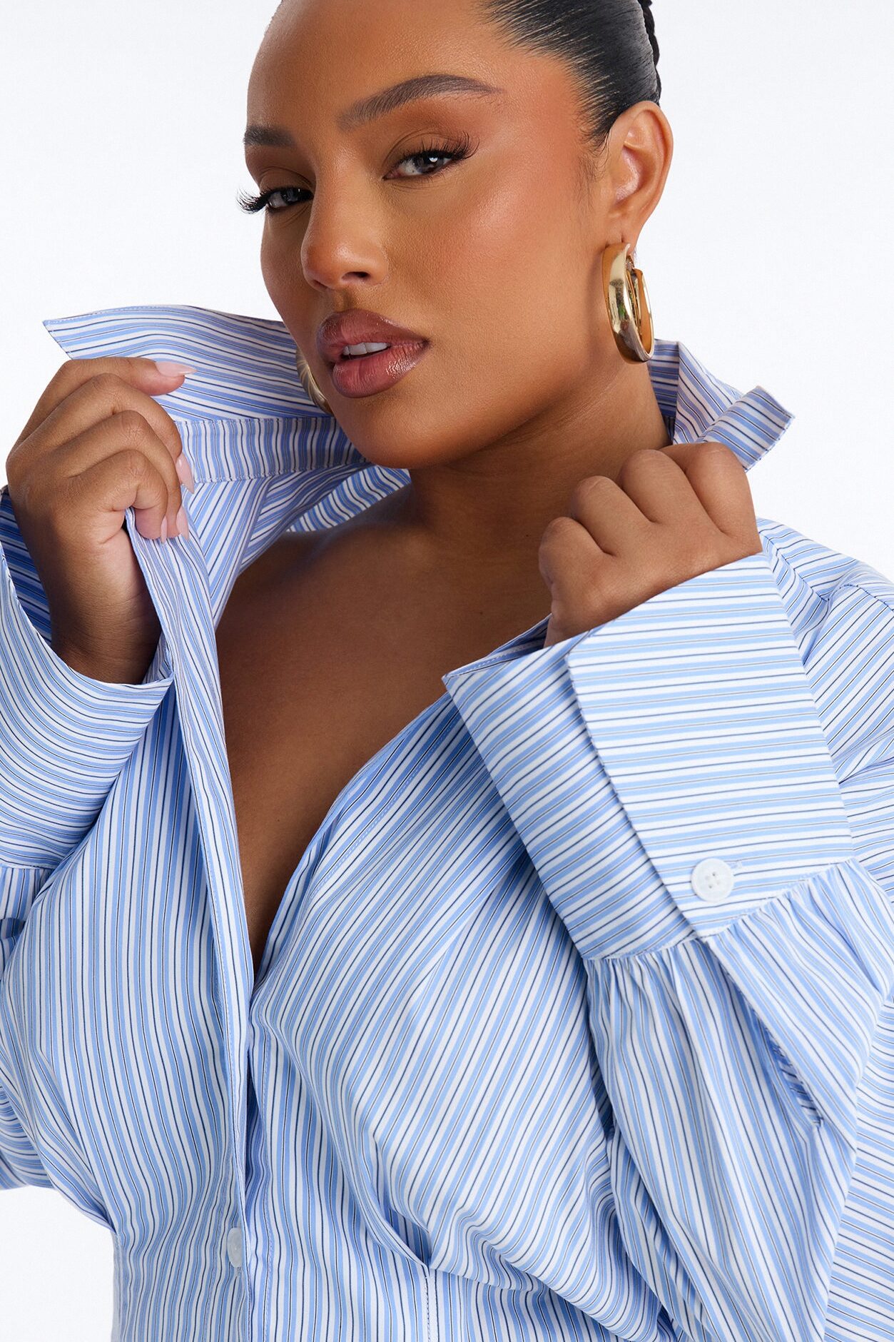 Living Proof Pleated Stripe Poplin Shirt - Blue/combo
