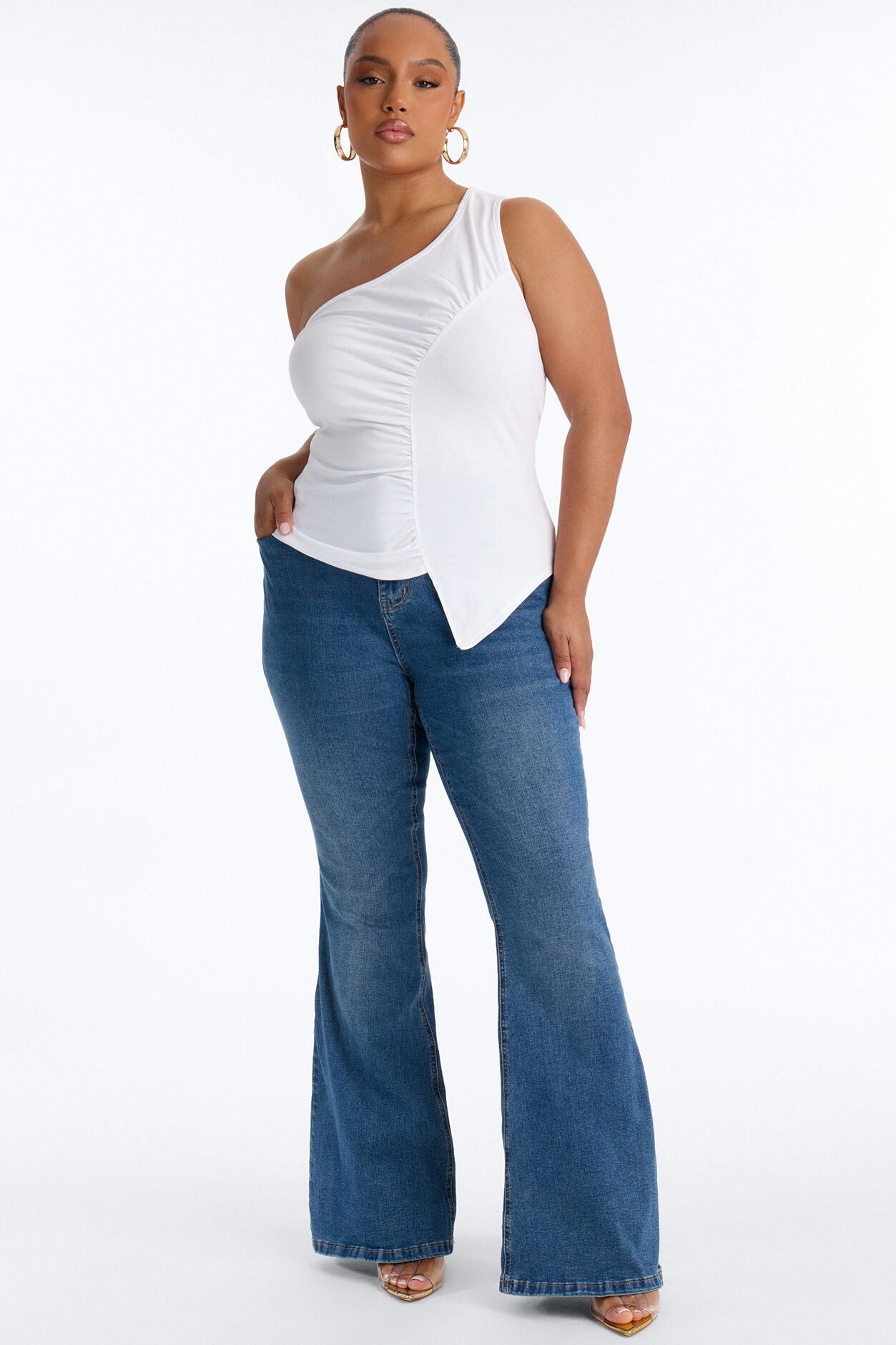 Malika Ruched One Shoulder Sleeveless Top - White
