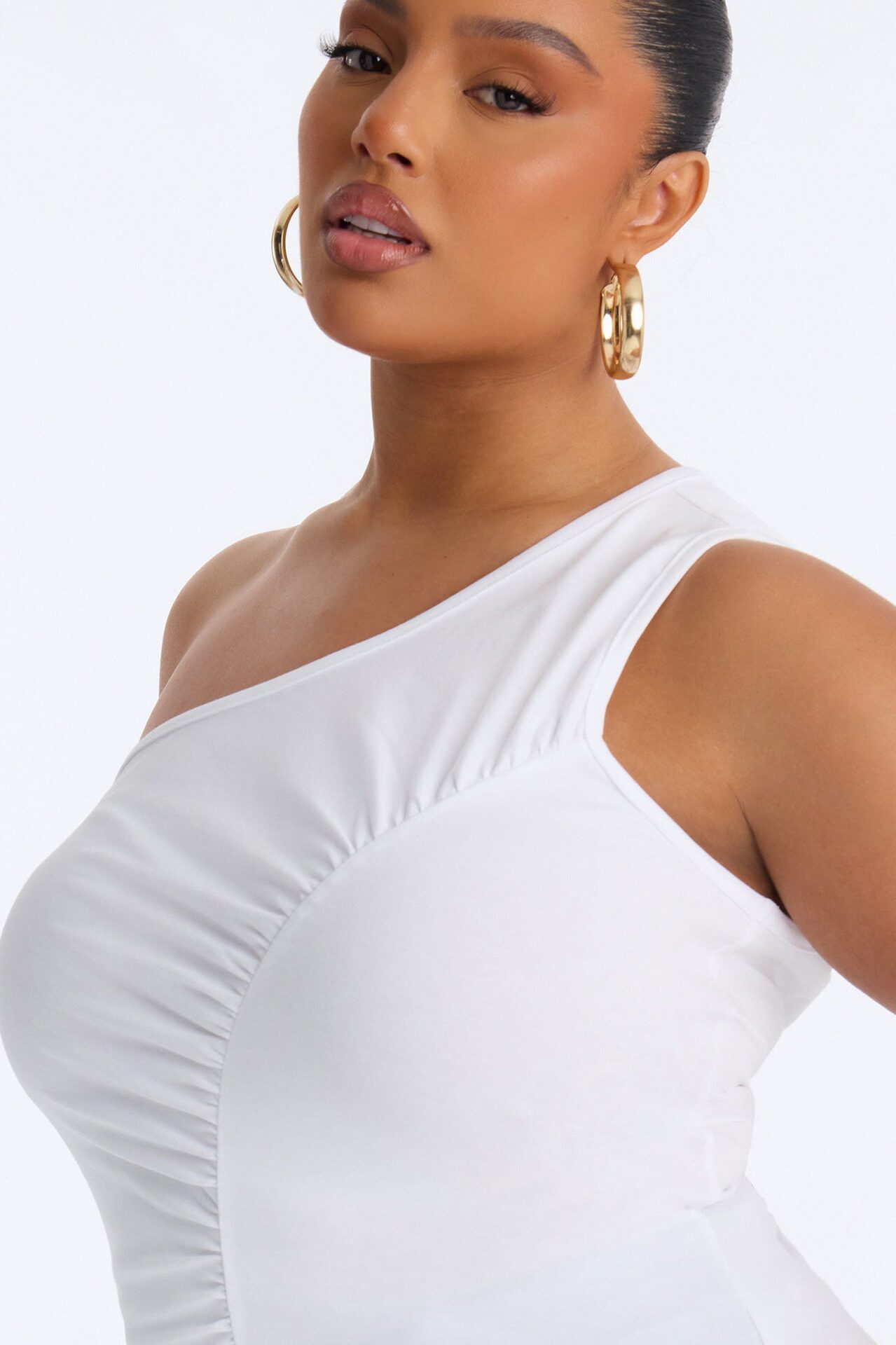 Malika Ruched One Shoulder Sleeveless Top - White