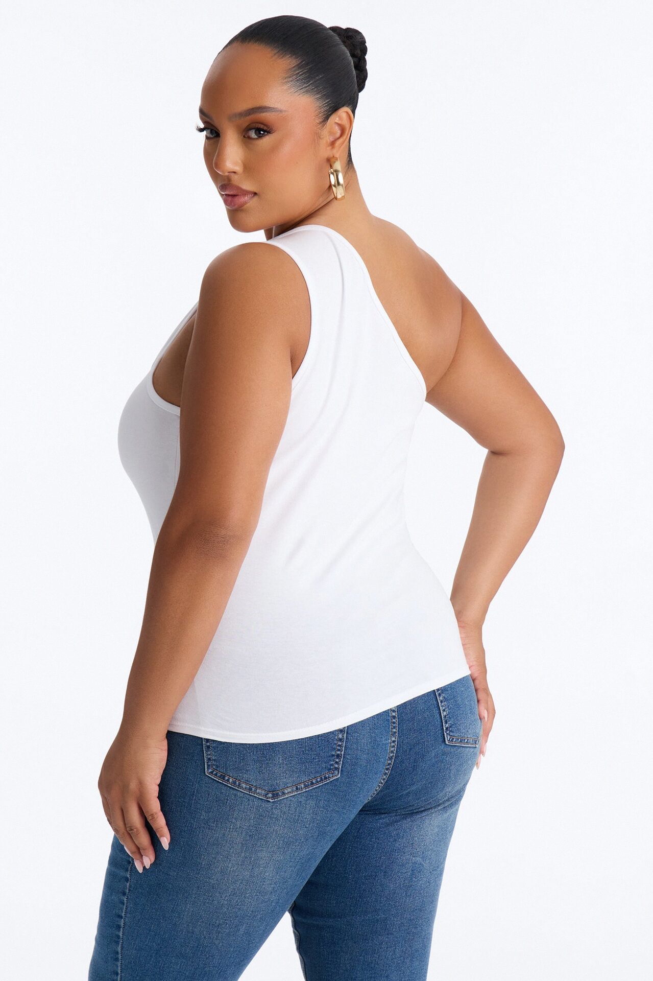 Malika Ruched One Shoulder Sleeveless Top - White