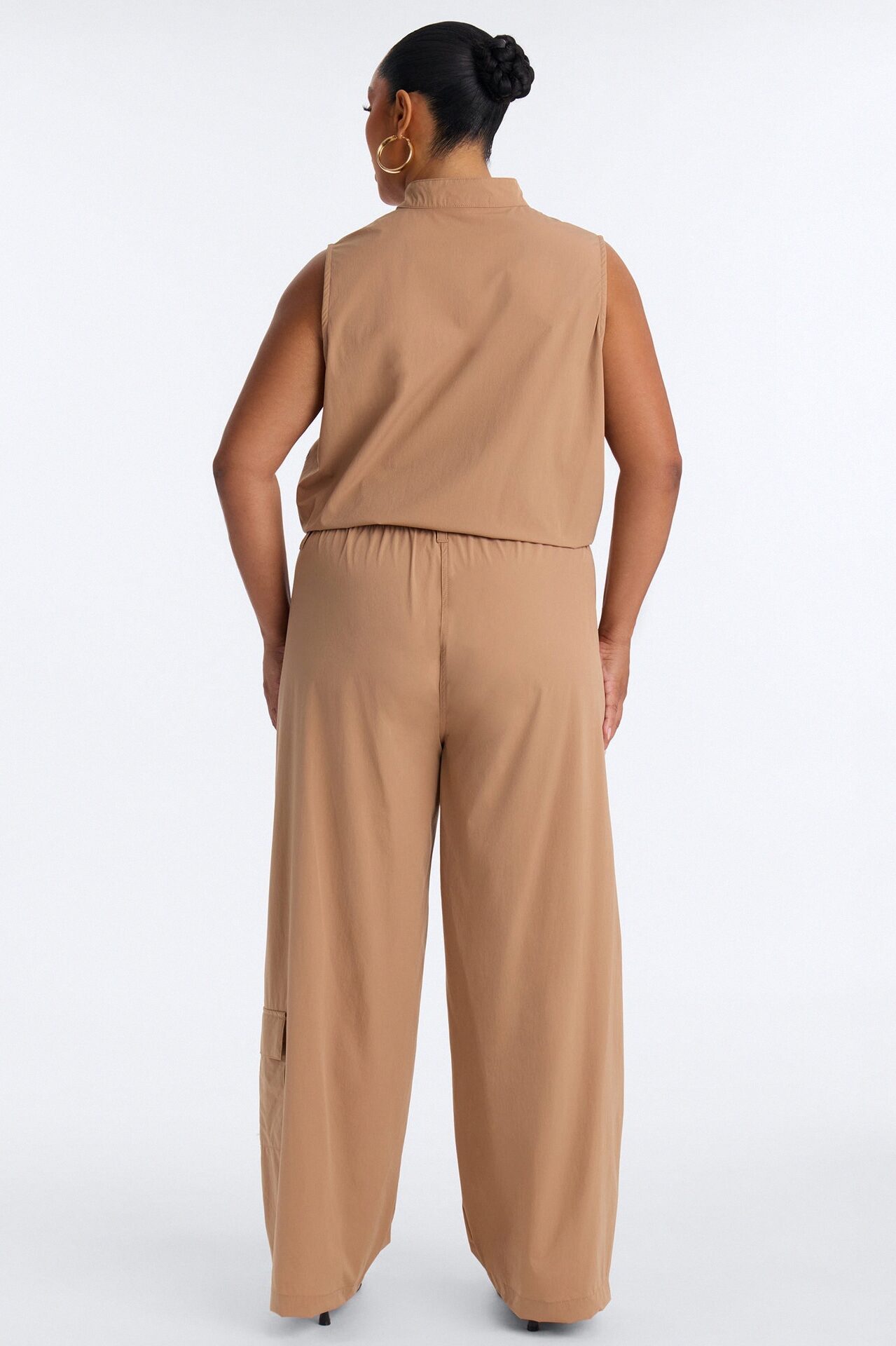 Nessa Nylon Cargo Sleeveless Vest Pant Set - Tan