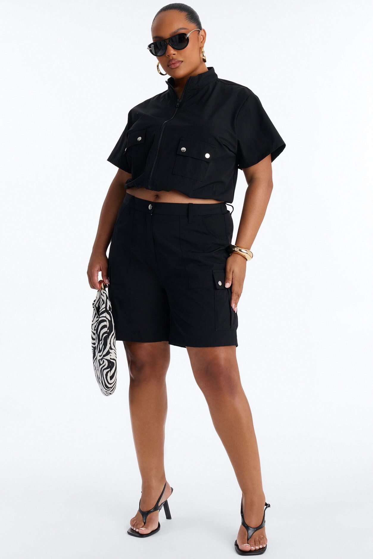 Nessa Nylon Cargo Short Set - Black