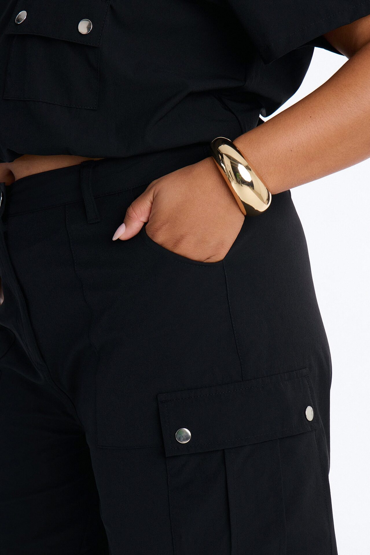 Nessa Nylon Cargo Short Set - Black