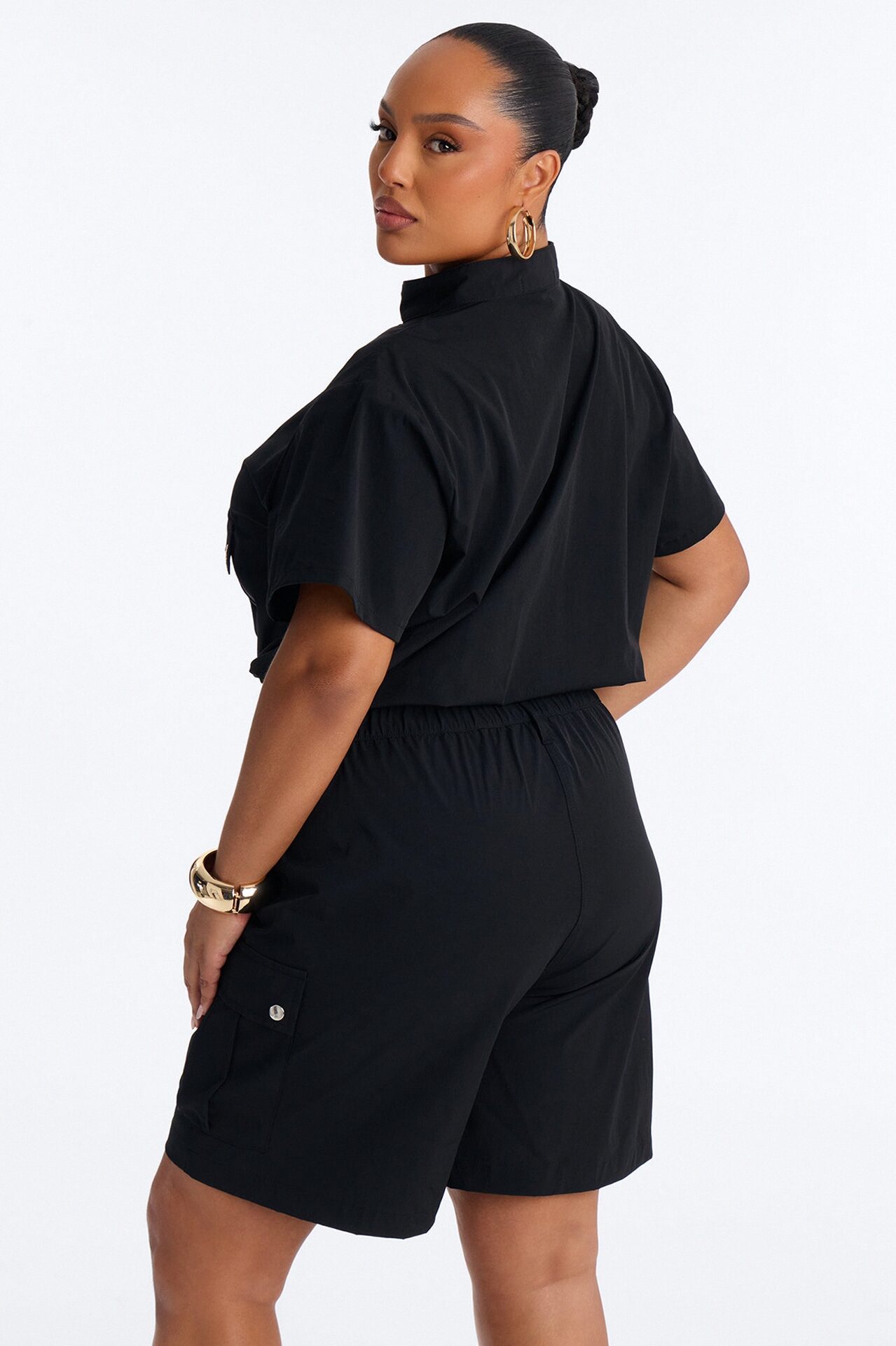 Nessa Nylon Cargo Short Set - Black