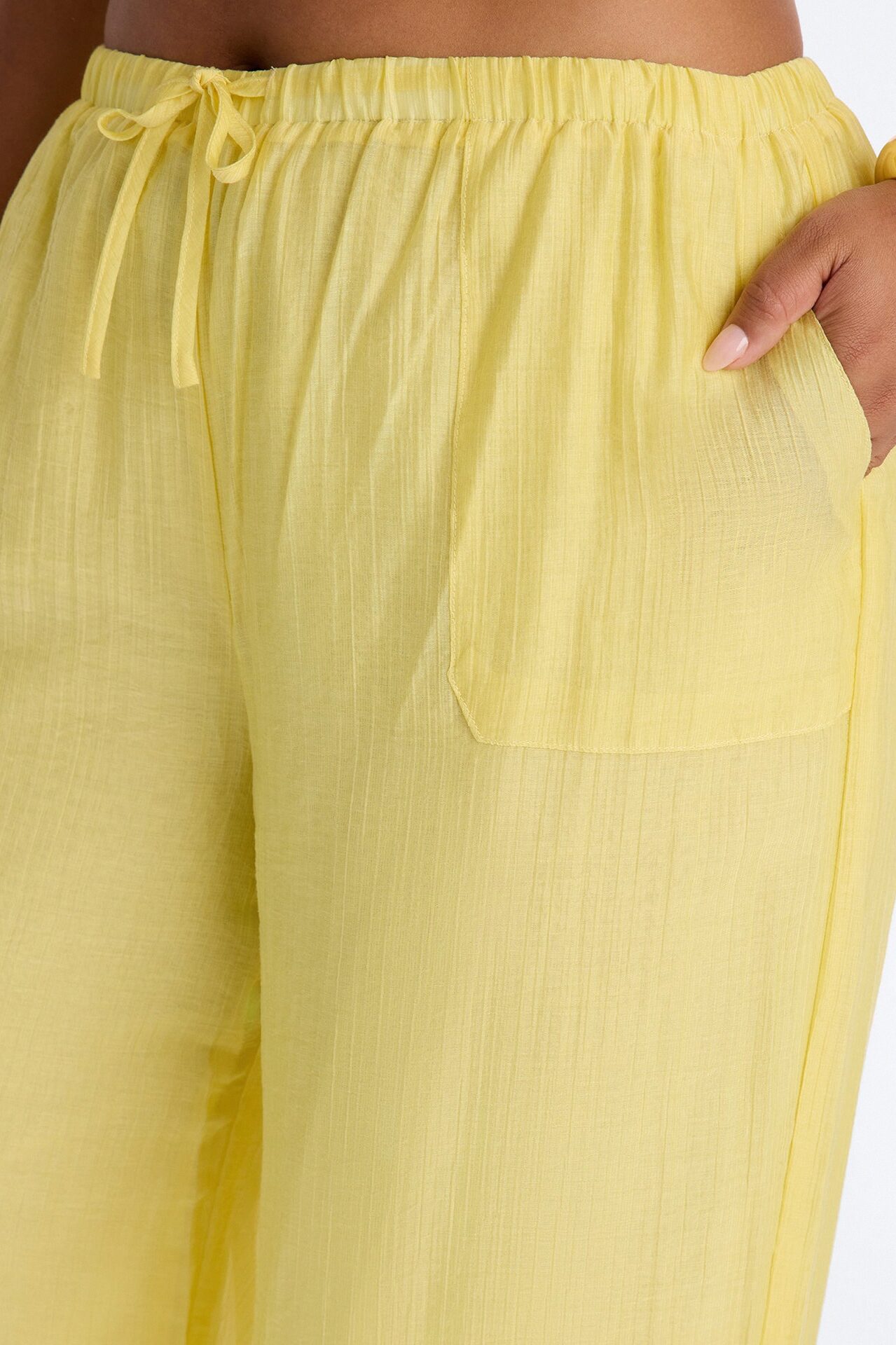 Vacay Babe Textured Wide Leg Pant - Butter Yellow