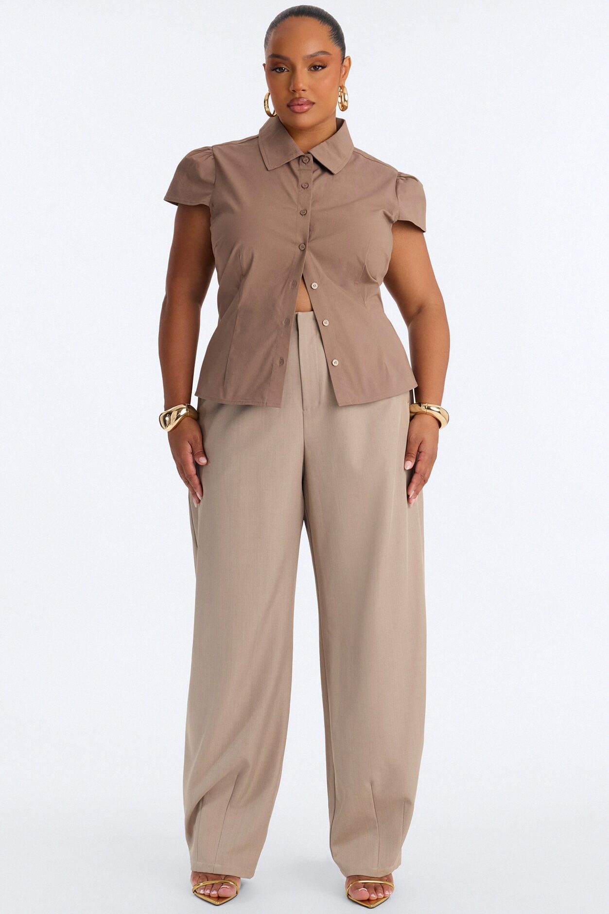 Soft Girl Season Poplin Top - Taupe