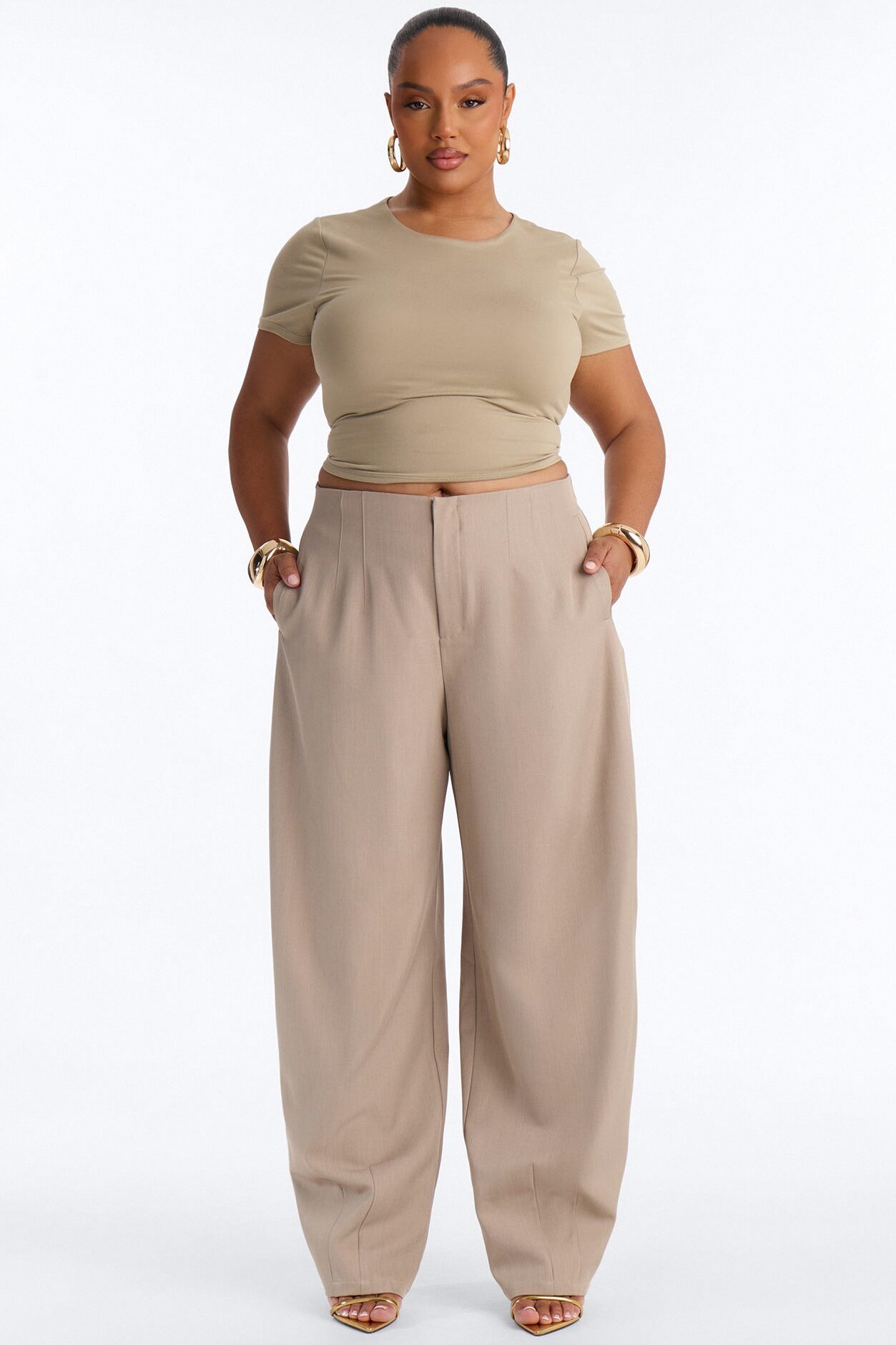 Margaret Barrel Trouser Pants 32″ - Stone
