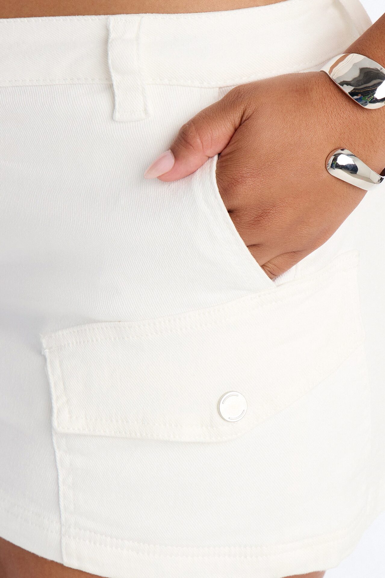 Hot In Here Low Rise Utility Mini Skirt - White