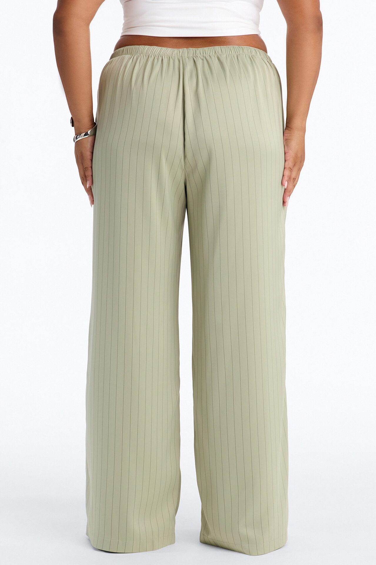 Lulu Pinstripe Satin Wide Leg Pant 32″ - Olive