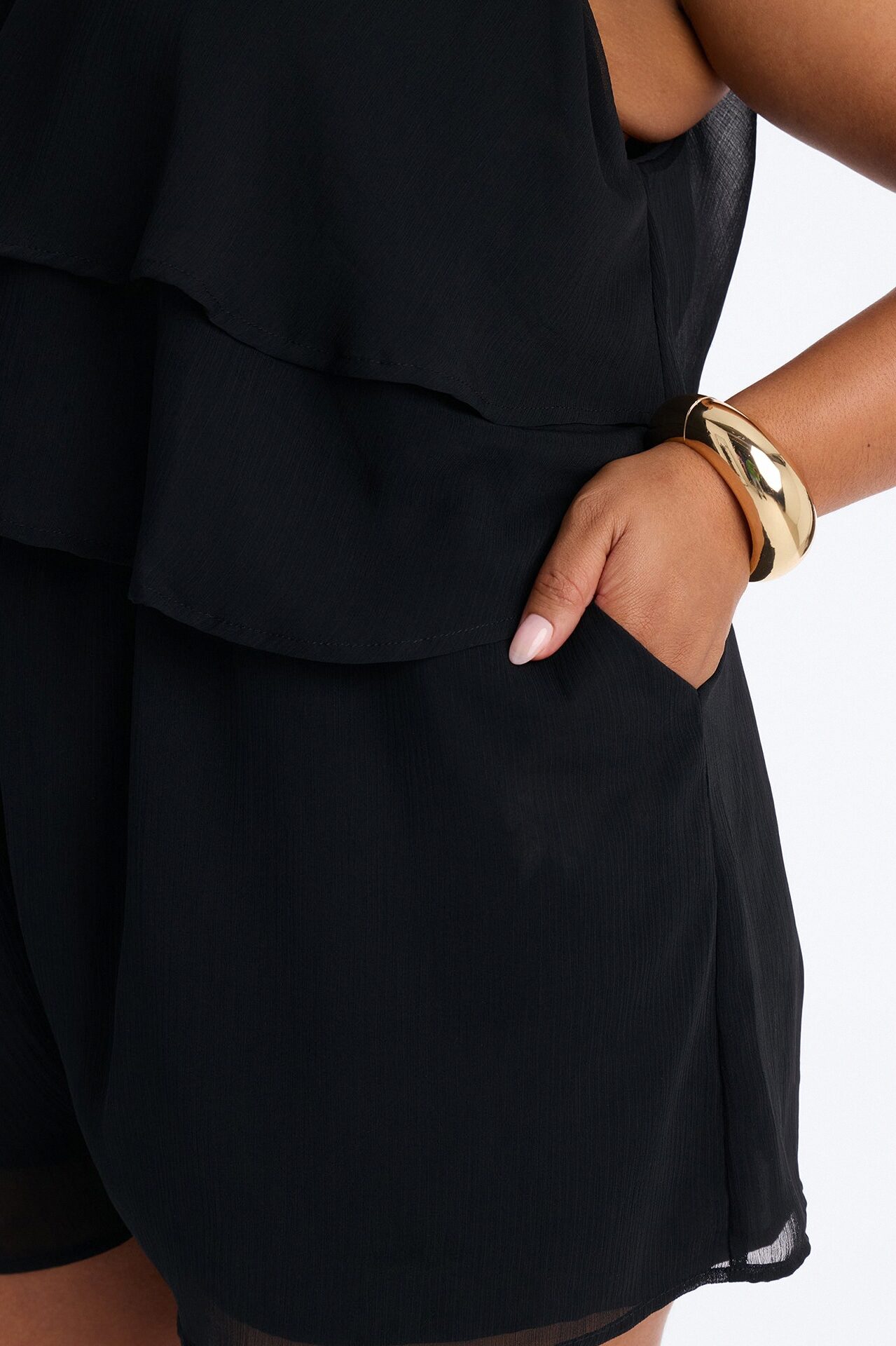 Josephine Chiffon Ruffle Romper - Black
