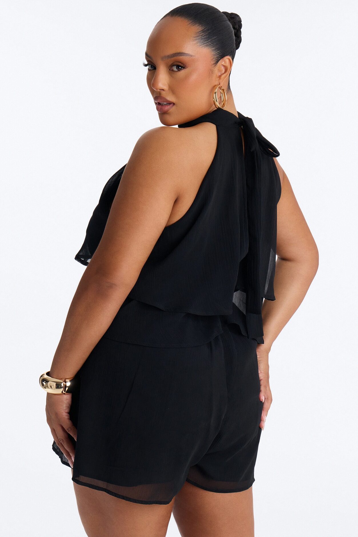 Josephine Chiffon Ruffle Romper - Black