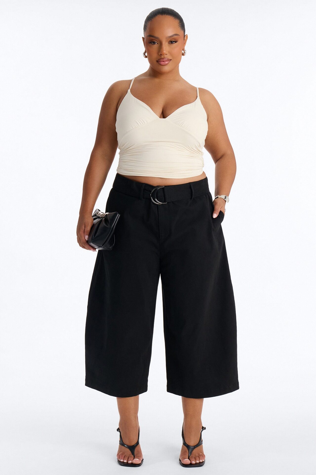 Charity Mid Rise Culotte Barrel Leg Pant - Black