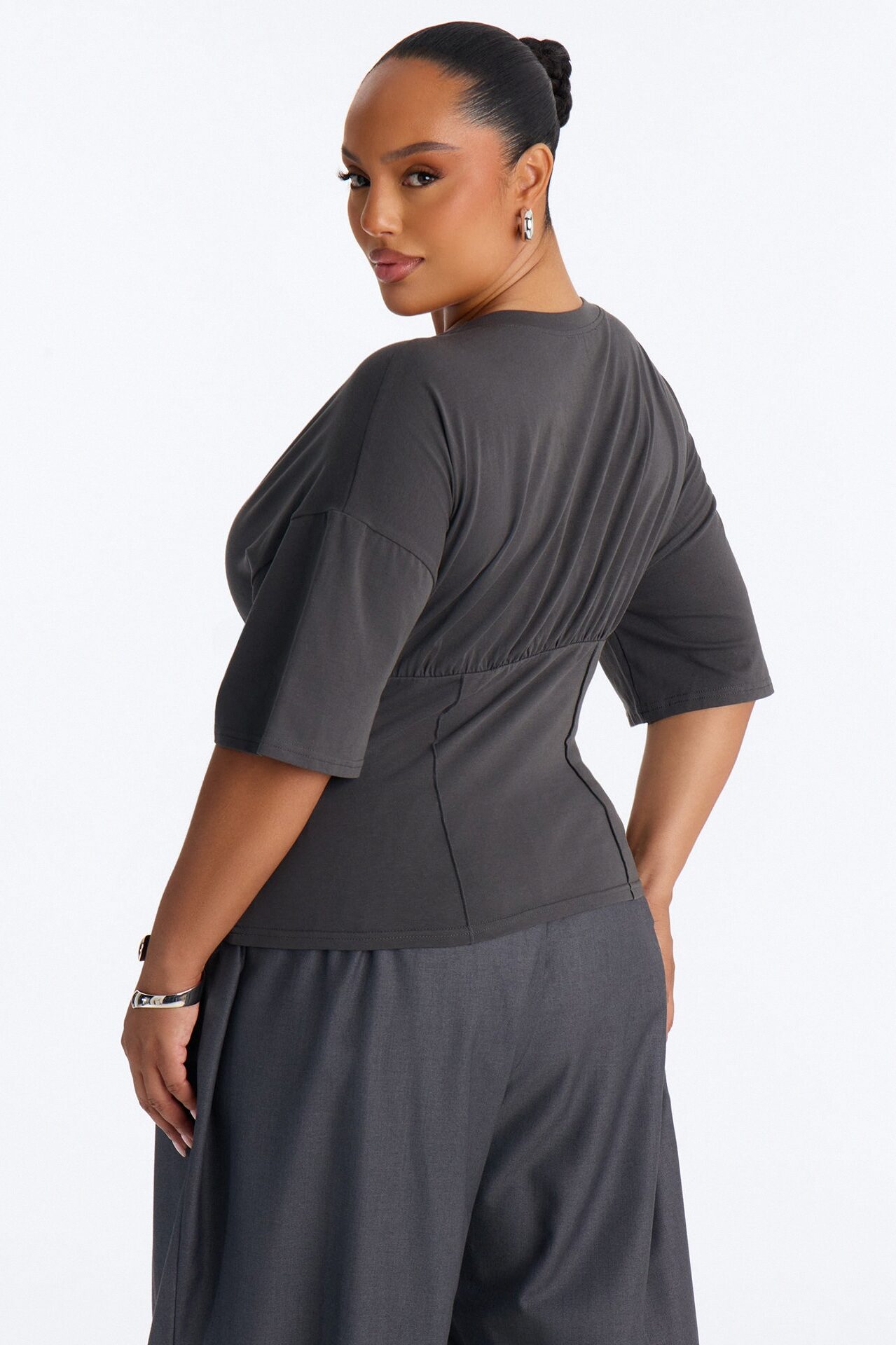 Kaylee Cinched Waist Short Sleeve T-Shirt - Charcoal